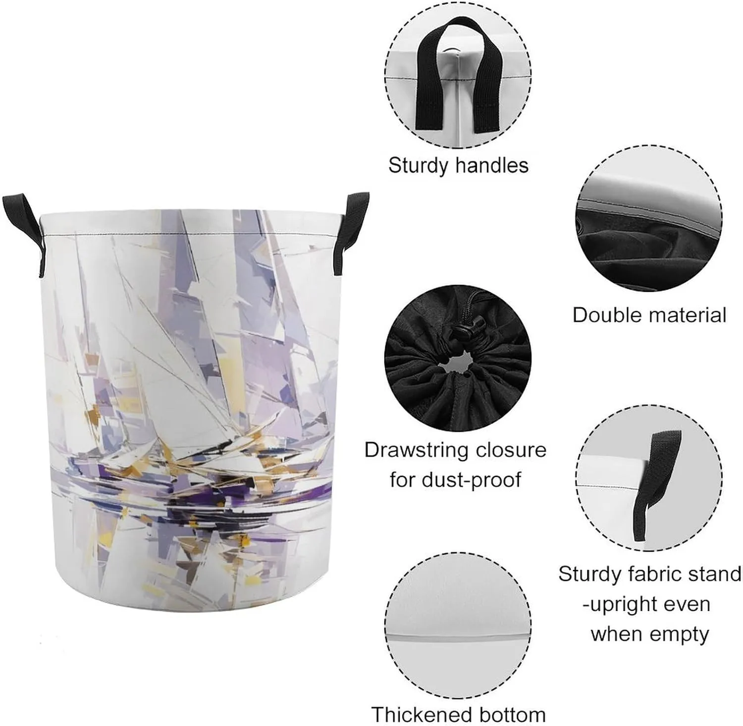 Laundry Hampers, Large Drawstring Laundry Bag, Removable Laundry Bags, Collapsible Storage Bin with Handles for Home Organization, Kids Room, Nursery Boat
