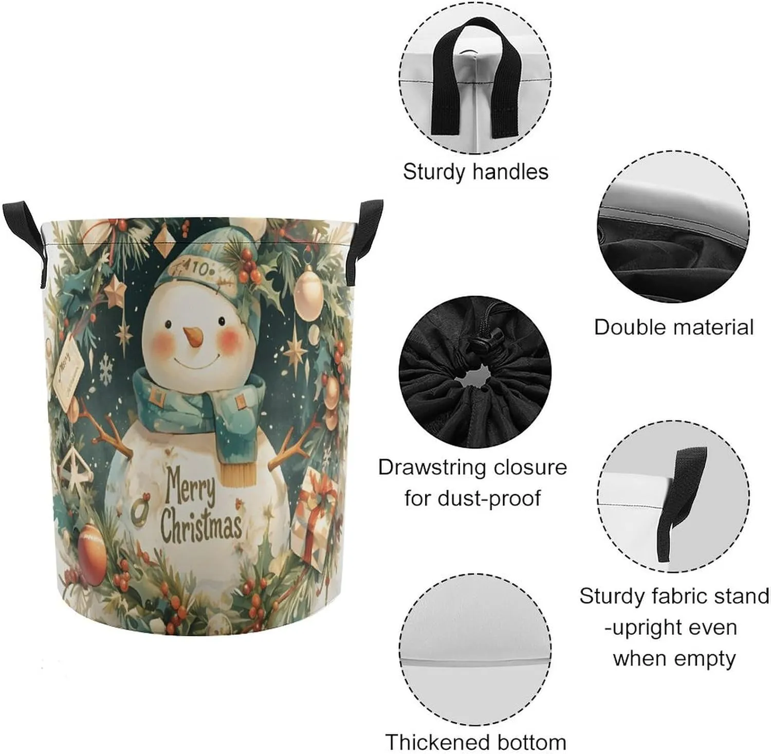 Laundry Hampers, Large Drawstring Laundry Bag, Removable Laundry Bags, Collapsible Storage Bin with Handles for Home Organization, Kids Room, Nursery Christmas Decoration