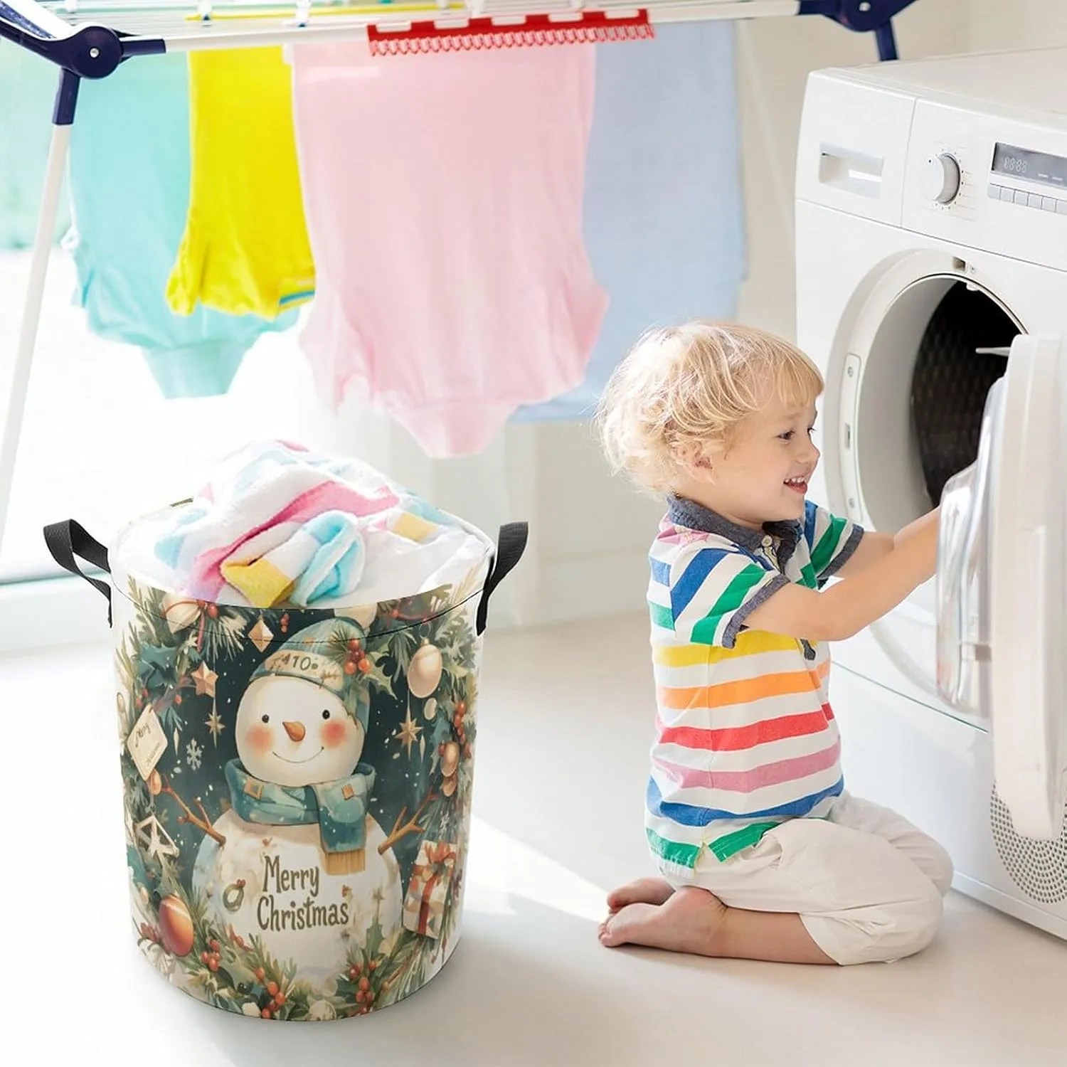 Laundry Hampers, Large Drawstring Laundry Bag, Removable Laundry Bags, Collapsible Storage Bin with Handles for Home Organization, Kids Room, Nursery Christmas Decoration