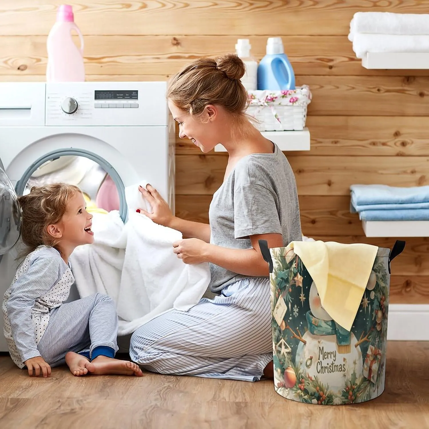 Laundry Hampers, Large Drawstring Laundry Bag, Removable Laundry Bags, Collapsible Storage Bin with Handles for Home Organization, Kids Room, Nursery Christmas Decoration