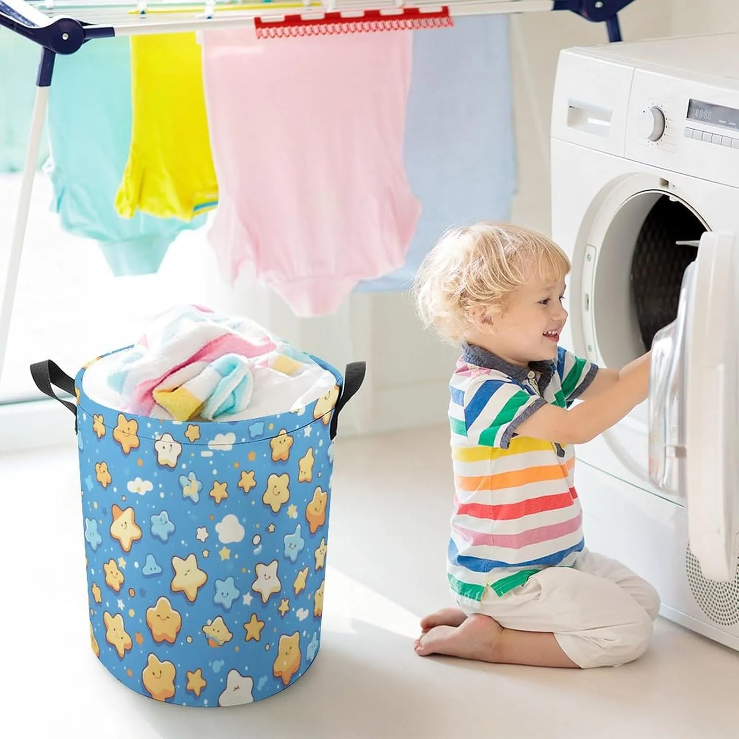 Laundry Hampers, Large Drawstring Laundry Bag, Removable Laundry Bags, Collapsible Storage Bin with Handles for Home Organization, Kids Room, Nursery Circle