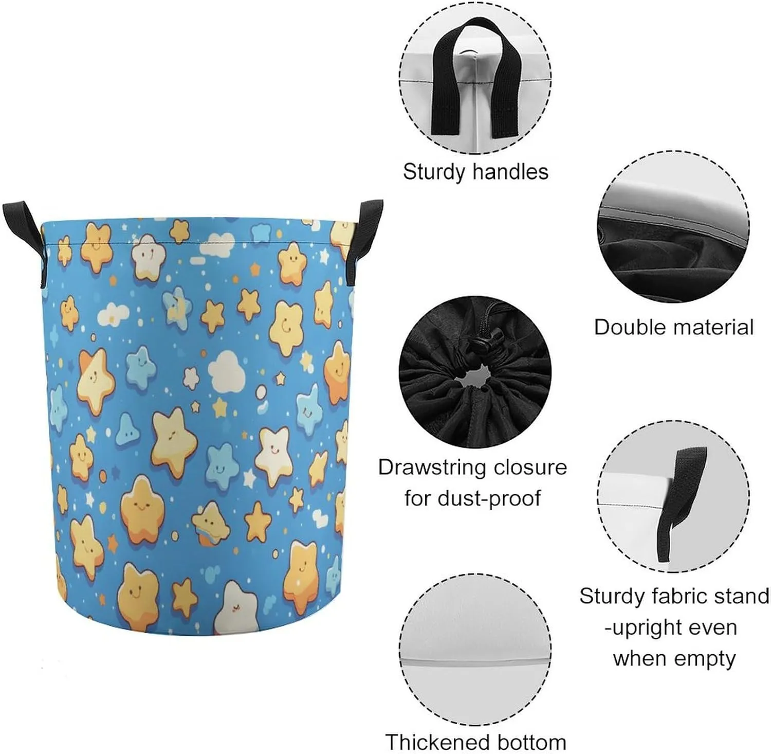 Laundry Hampers, Large Drawstring Laundry Bag, Removable Laundry Bags, Collapsible Storage Bin with Handles for Home Organization, Kids Room, Nursery Circle
