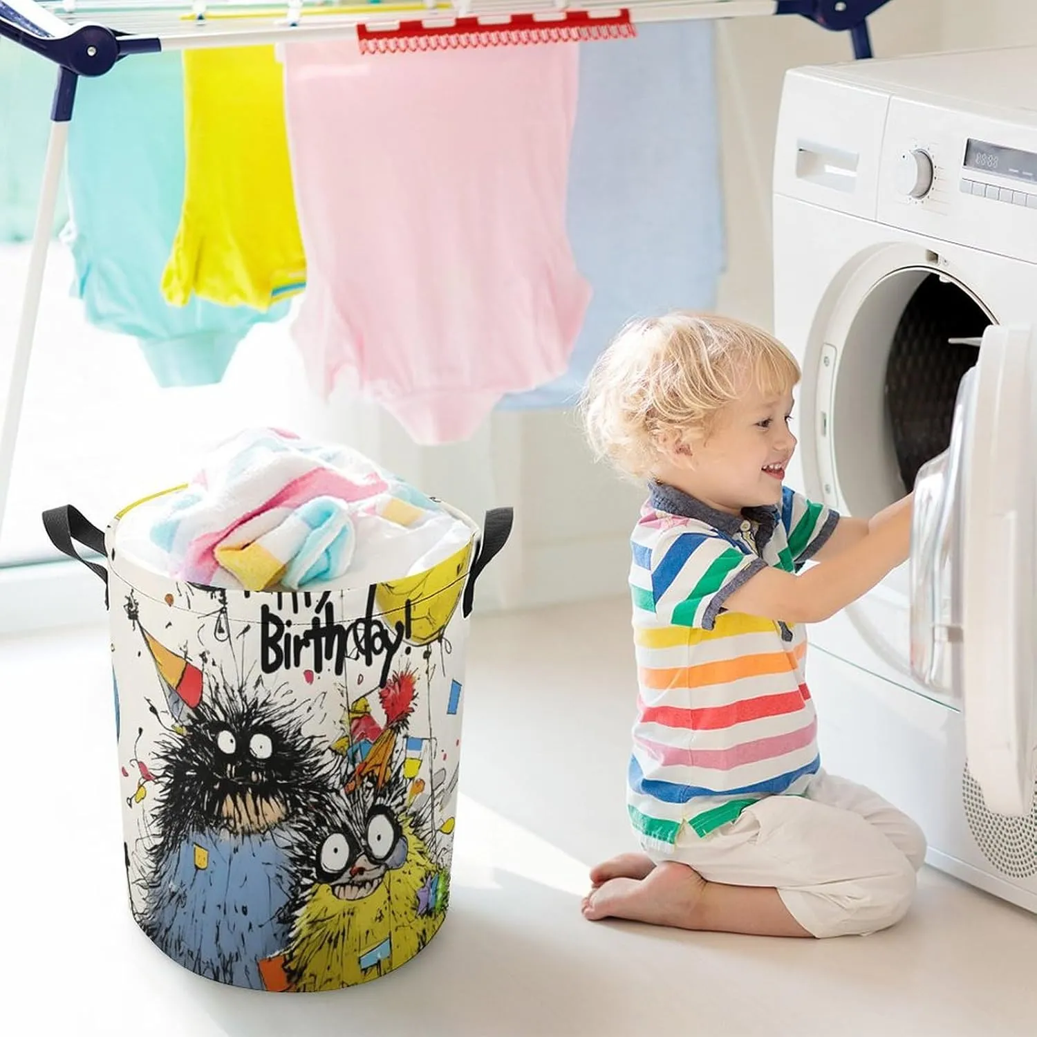 Laundry Hampers, Large Drawstring Laundry Bag, Removable Laundry Bags, Collapsible Storage Bin with Handles for Home Organization, Kids Room, Nursery Drawing