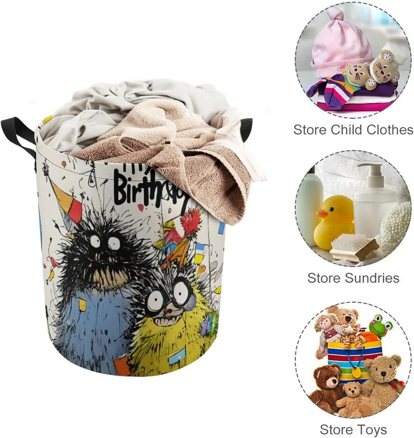 Laundry Hampers, Large Drawstring Laundry Bag, Removable Laundry Bags, Collapsible Storage Bin with Handles for Home Organization, Kids Room, Nursery Drawing