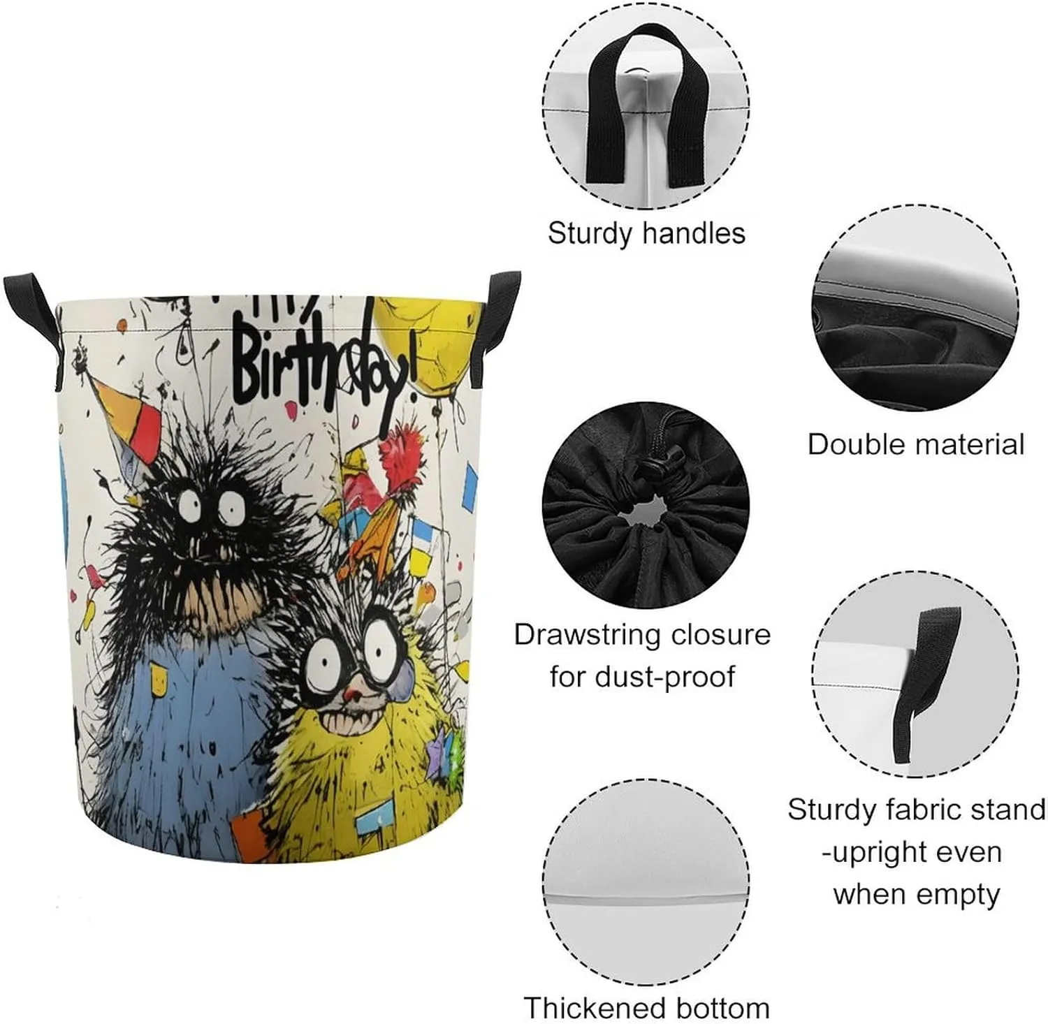 Laundry Hampers, Large Drawstring Laundry Bag, Removable Laundry Bags, Collapsible Storage Bin with Handles for Home Organization, Kids Room, Nursery Drawing