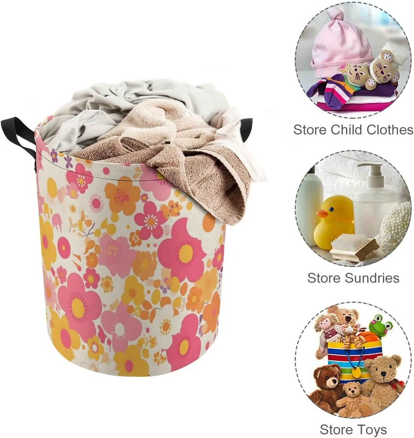 Laundry Hampers, Large Drawstring Laundry Bag, Removable Laundry Bags, Collapsible Storage Bin with Handles for Home Organization, Kids Room, Nursery Font