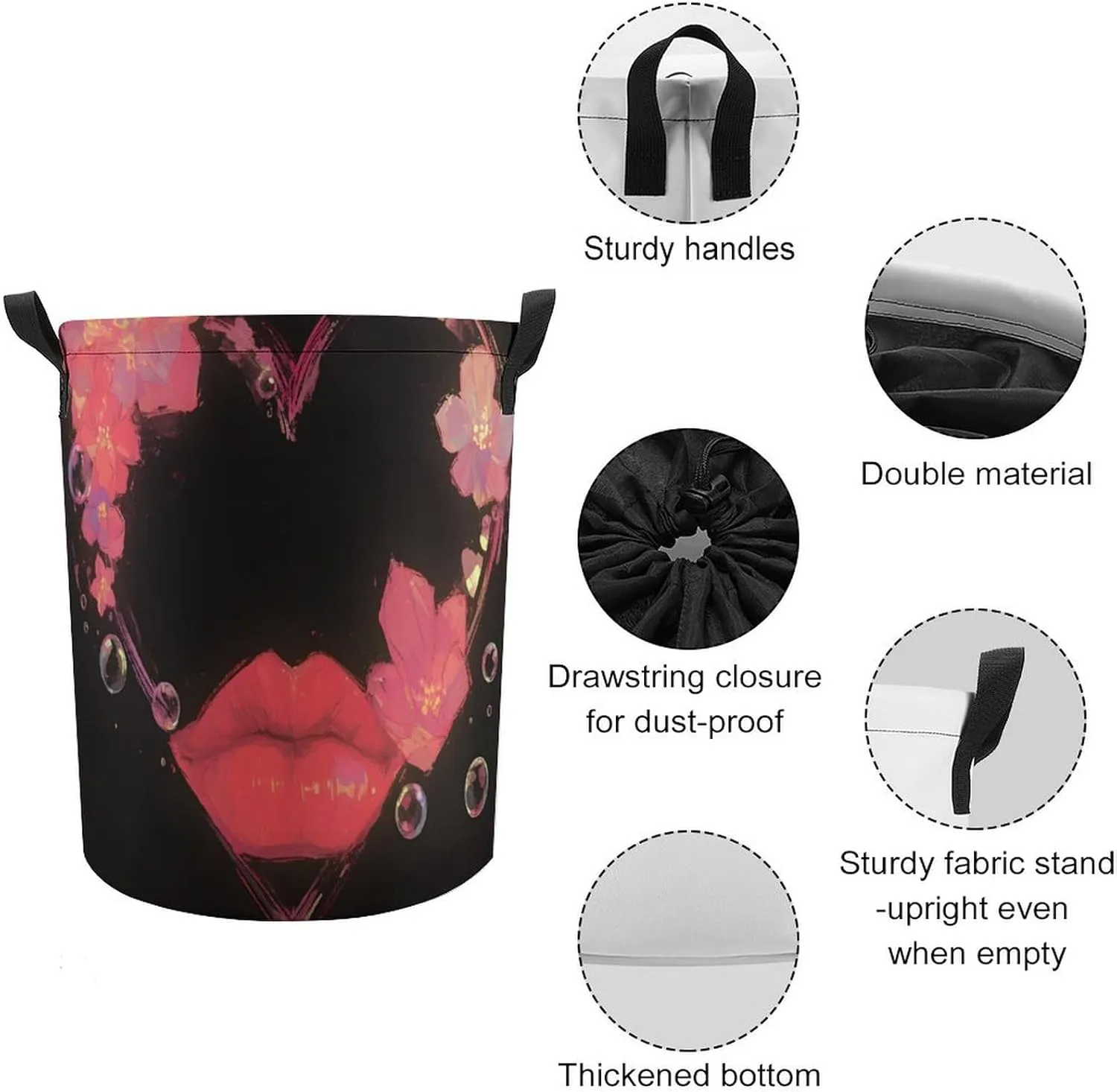 Laundry Hampers, Large Drawstring Laundry Bag, Removable Laundry Bags, Collapsible Storage Bin with Handles for Home Organization, Kids Room, Nursery Font