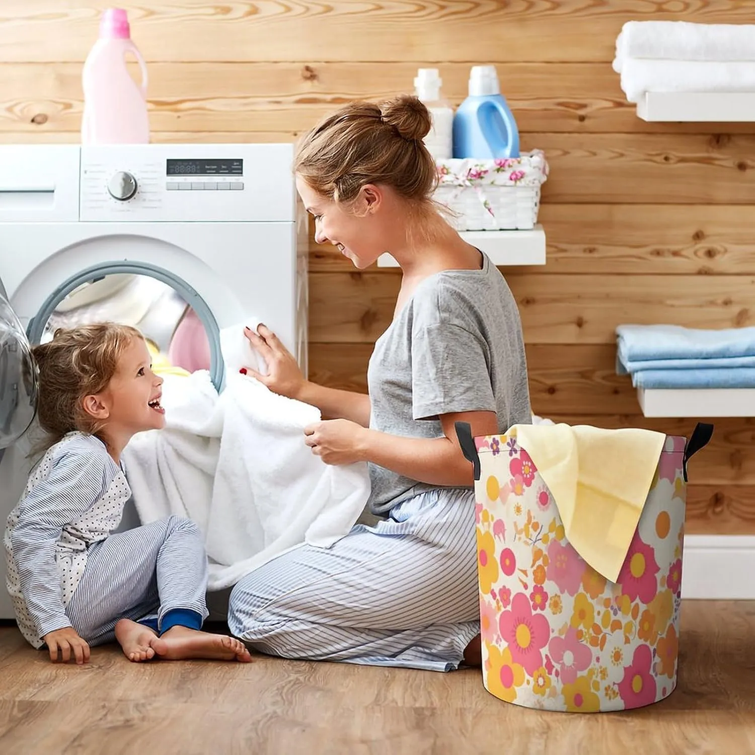 Laundry Hampers, Large Drawstring Laundry Bag, Removable Laundry Bags, Collapsible Storage Bin with Handles for Home Organization, Kids Room, Nursery Font