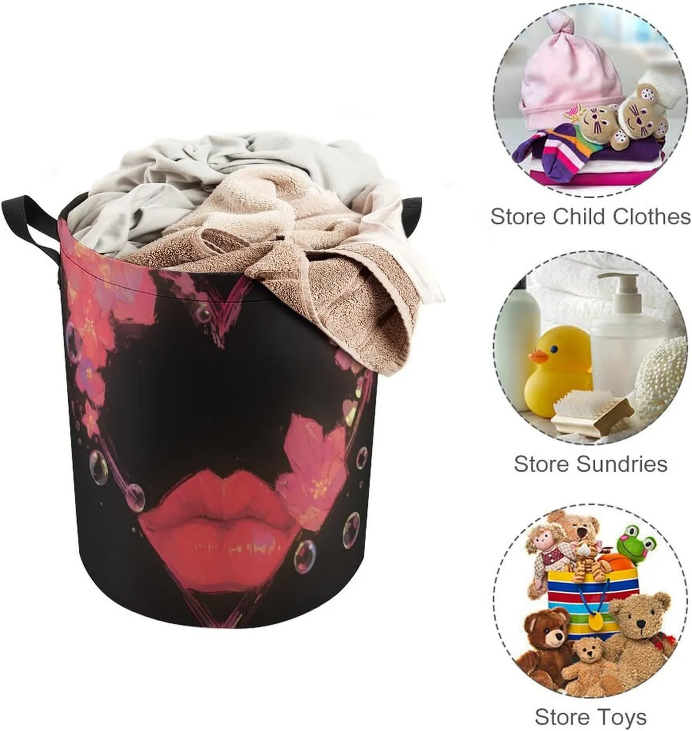 Laundry Hampers, Large Drawstring Laundry Bag, Removable Laundry Bags, Collapsible Storage Bin with Handles for Home Organization, Kids Room, Nursery Font