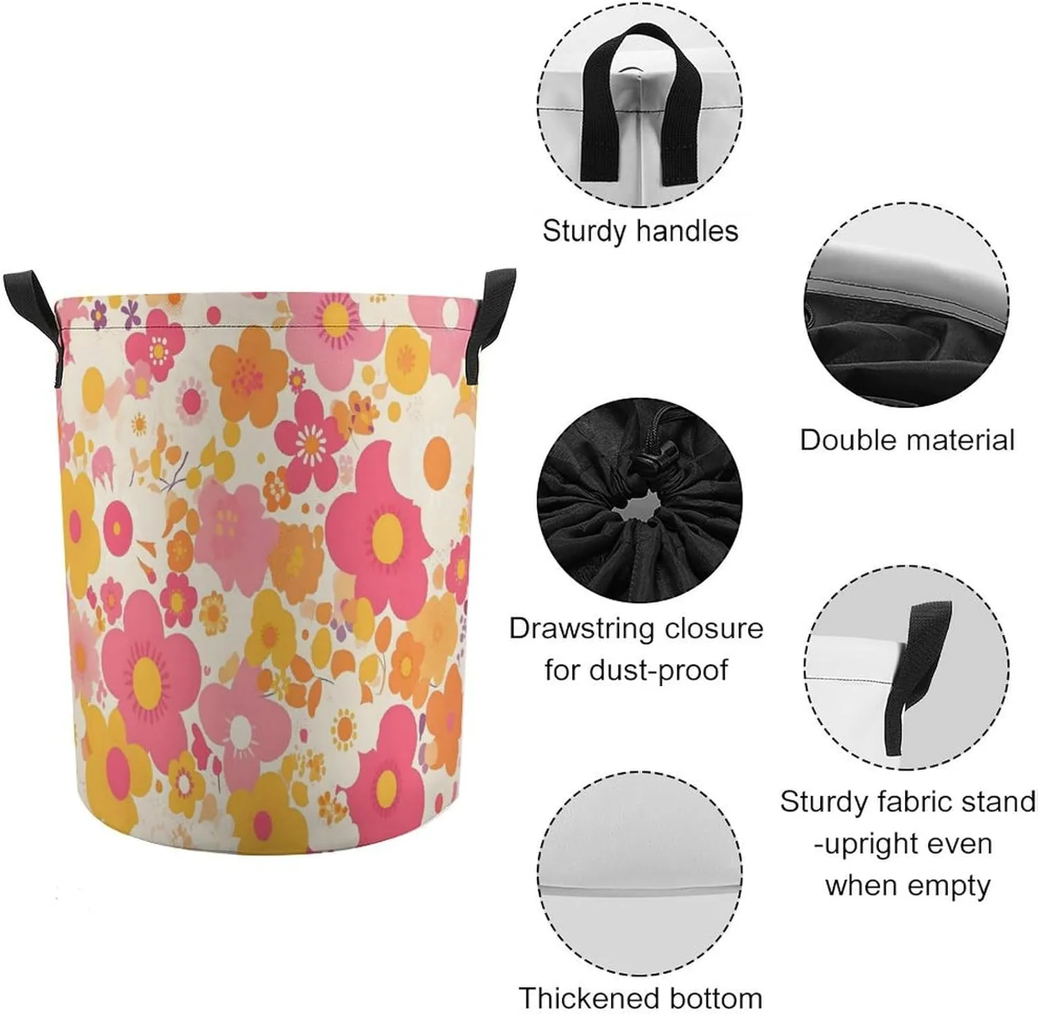 Laundry Hampers, Large Drawstring Laundry Bag, Removable Laundry Bags, Collapsible Storage Bin with Handles for Home Organization, Kids Room, Nursery Font