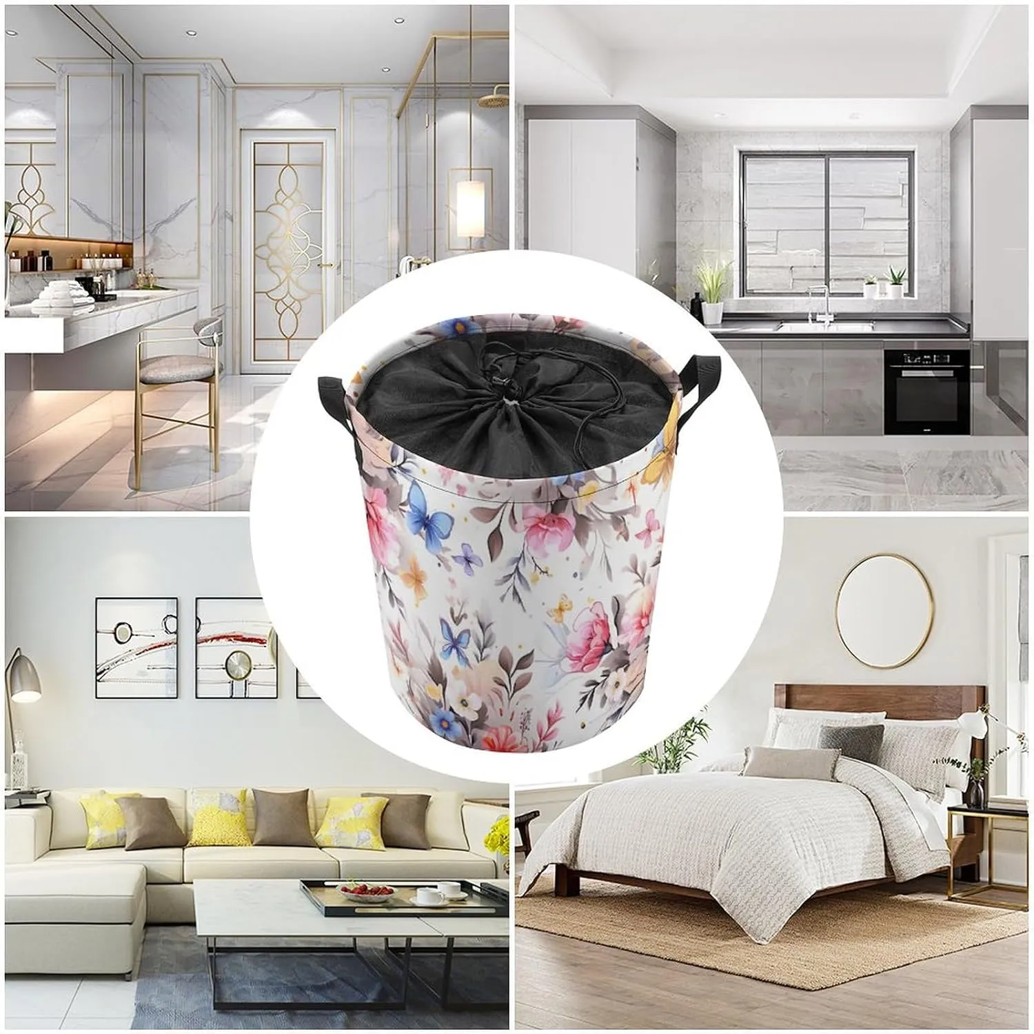Laundry Hampers, Large Drawstring Laundry Bag, Removable Laundry Bags, Collapsible Storage Bin with Handles for Home Organization, Kids Room, Nursery Leaf