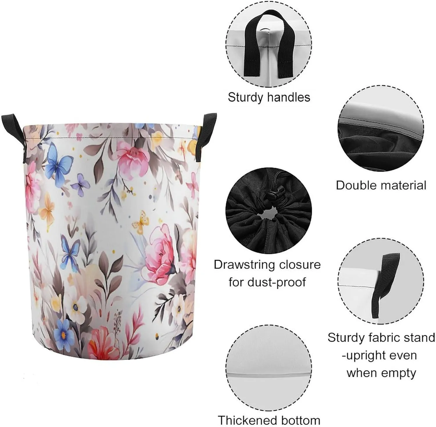 Laundry Hampers, Large Drawstring Laundry Bag, Removable Laundry Bags, Collapsible Storage Bin with Handles for Home Organization, Kids Room, Nursery Leaf