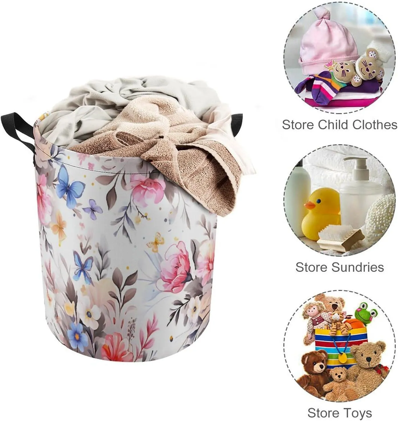 Laundry Hampers, Large Drawstring Laundry Bag, Removable Laundry Bags, Collapsible Storage Bin with Handles for Home Organization, Kids Room, Nursery Leaf