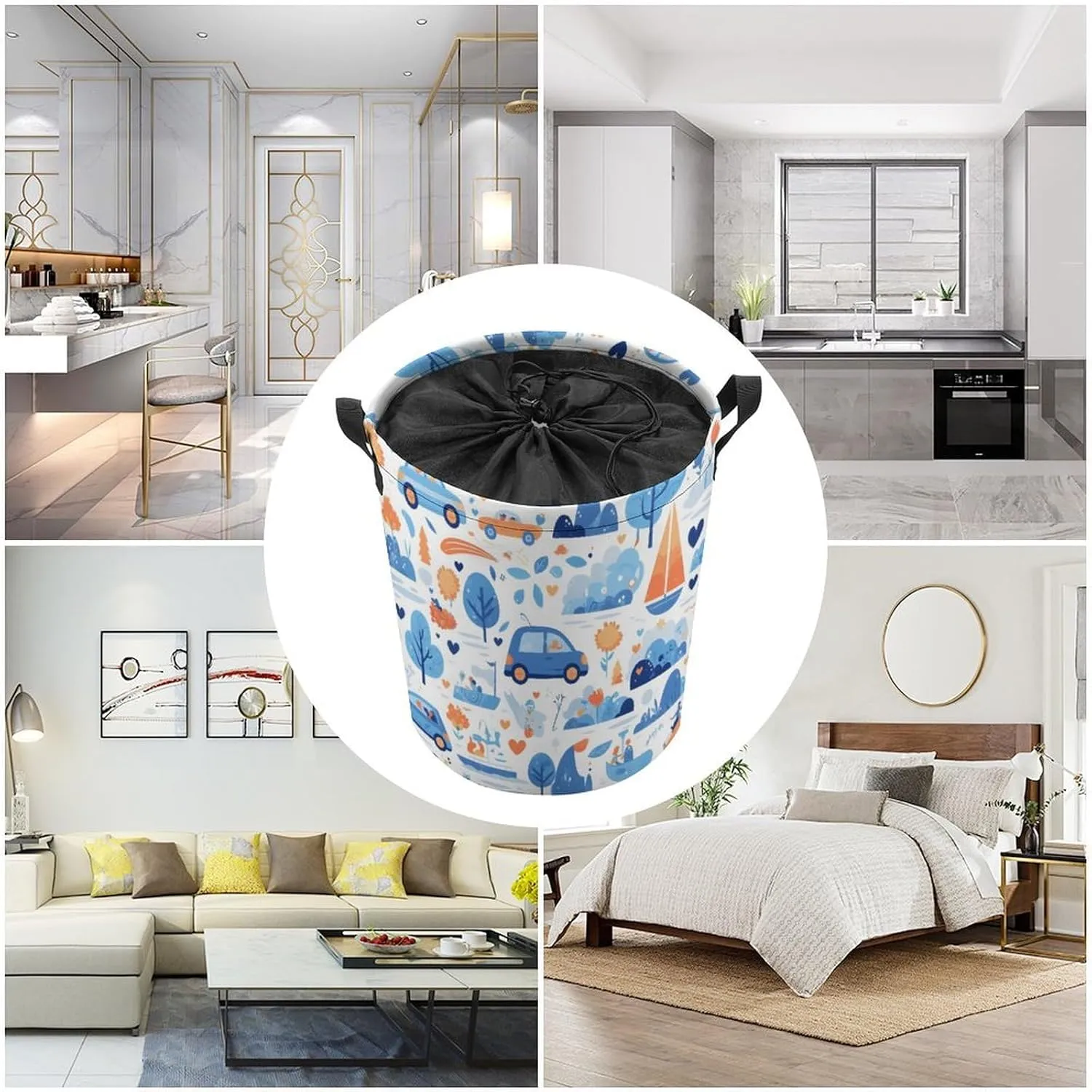 Laundry Hampers, Large Drawstring Laundry Bag, Removable Laundry Bags, Collapsible Storage Bin with Handles for Home Organization, Kids Room, Nursery Motor Vehicle