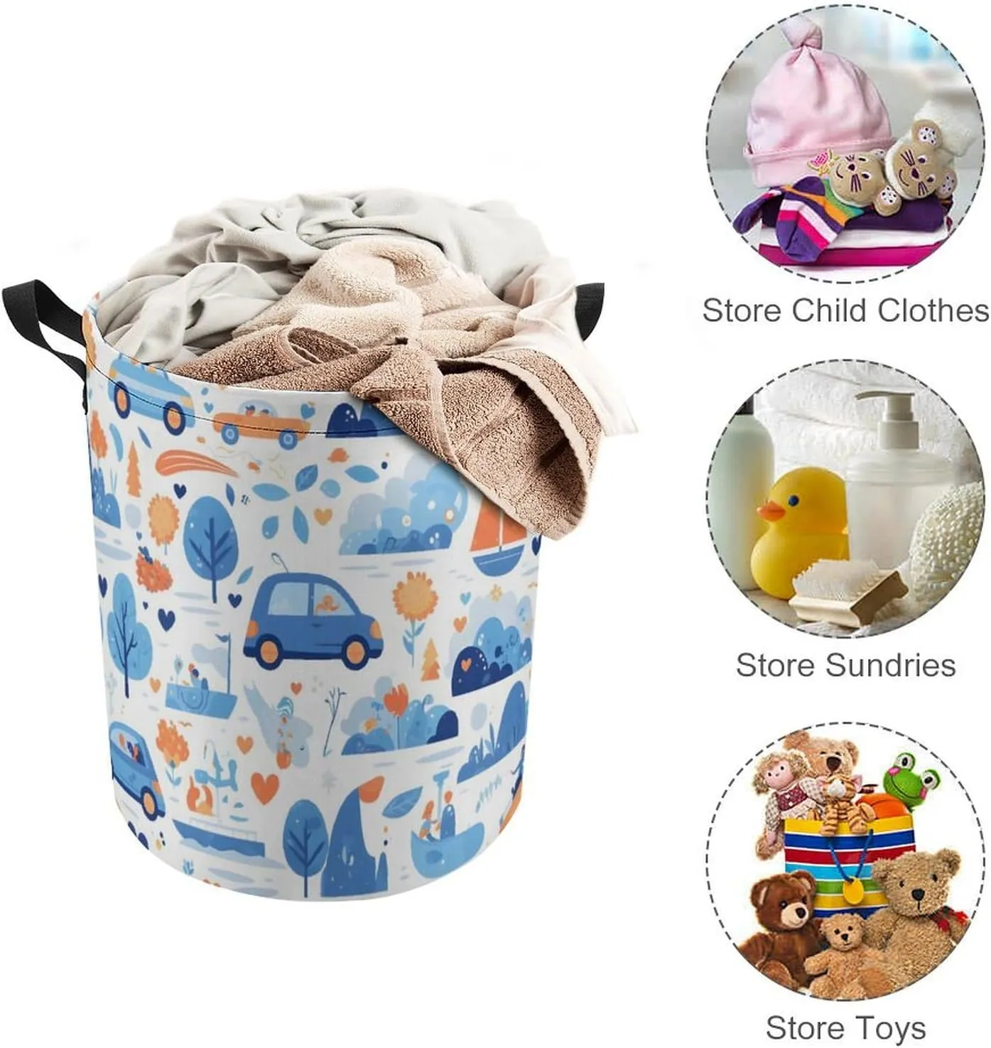 Laundry Hampers, Large Drawstring Laundry Bag, Removable Laundry Bags, Collapsible Storage Bin with Handles for Home Organization, Kids Room, Nursery Motor Vehicle