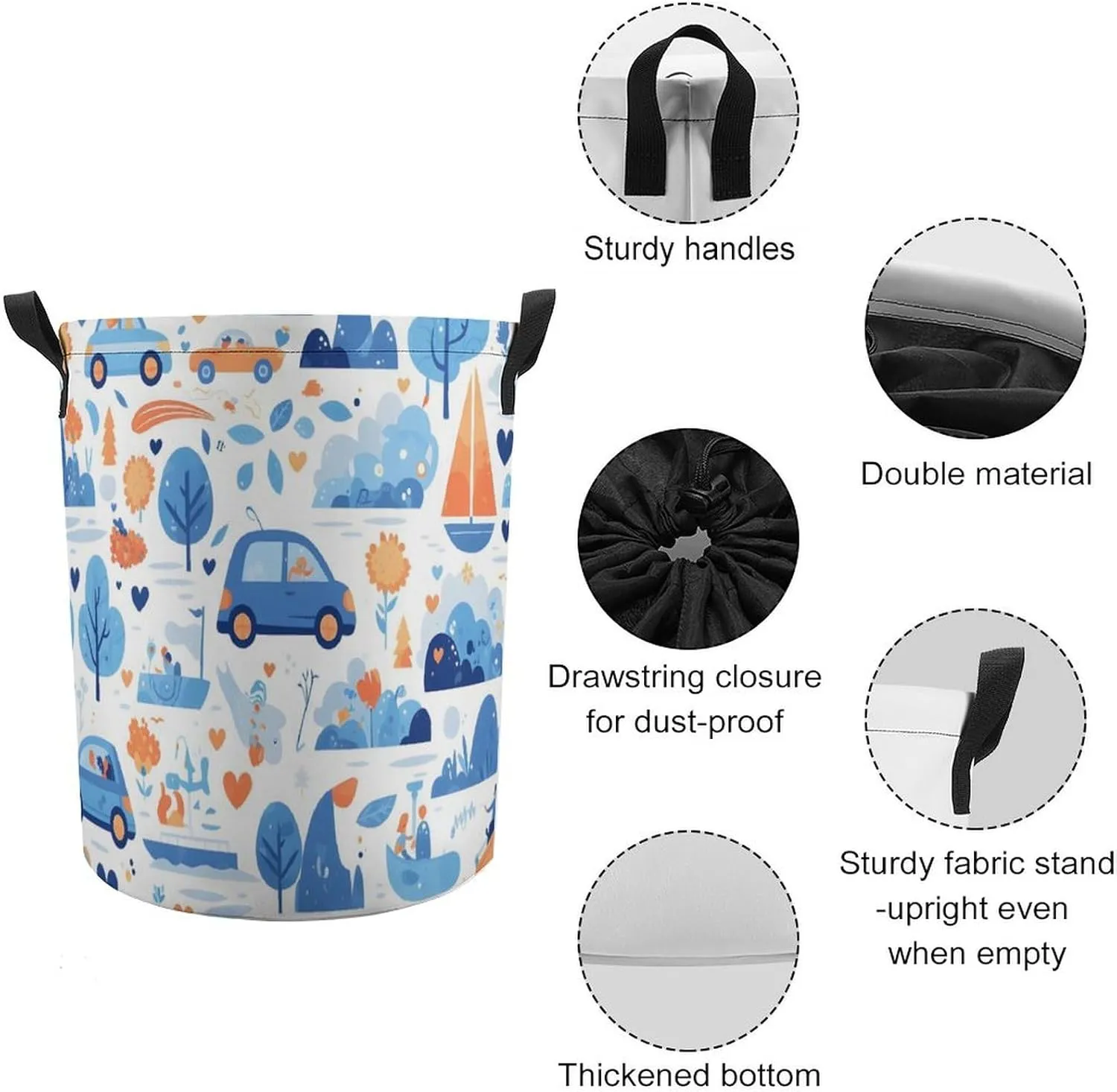 Laundry Hampers, Large Drawstring Laundry Bag, Removable Laundry Bags, Collapsible Storage Bin with Handles for Home Organization, Kids Room, Nursery Motor Vehicle