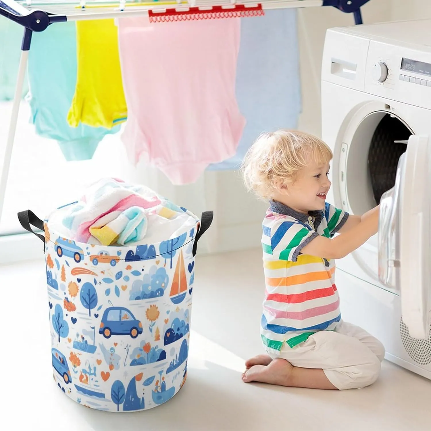 Laundry Hampers, Large Drawstring Laundry Bag, Removable Laundry Bags, Collapsible Storage Bin with Handles for Home Organization, Kids Room, Nursery Motor Vehicle
