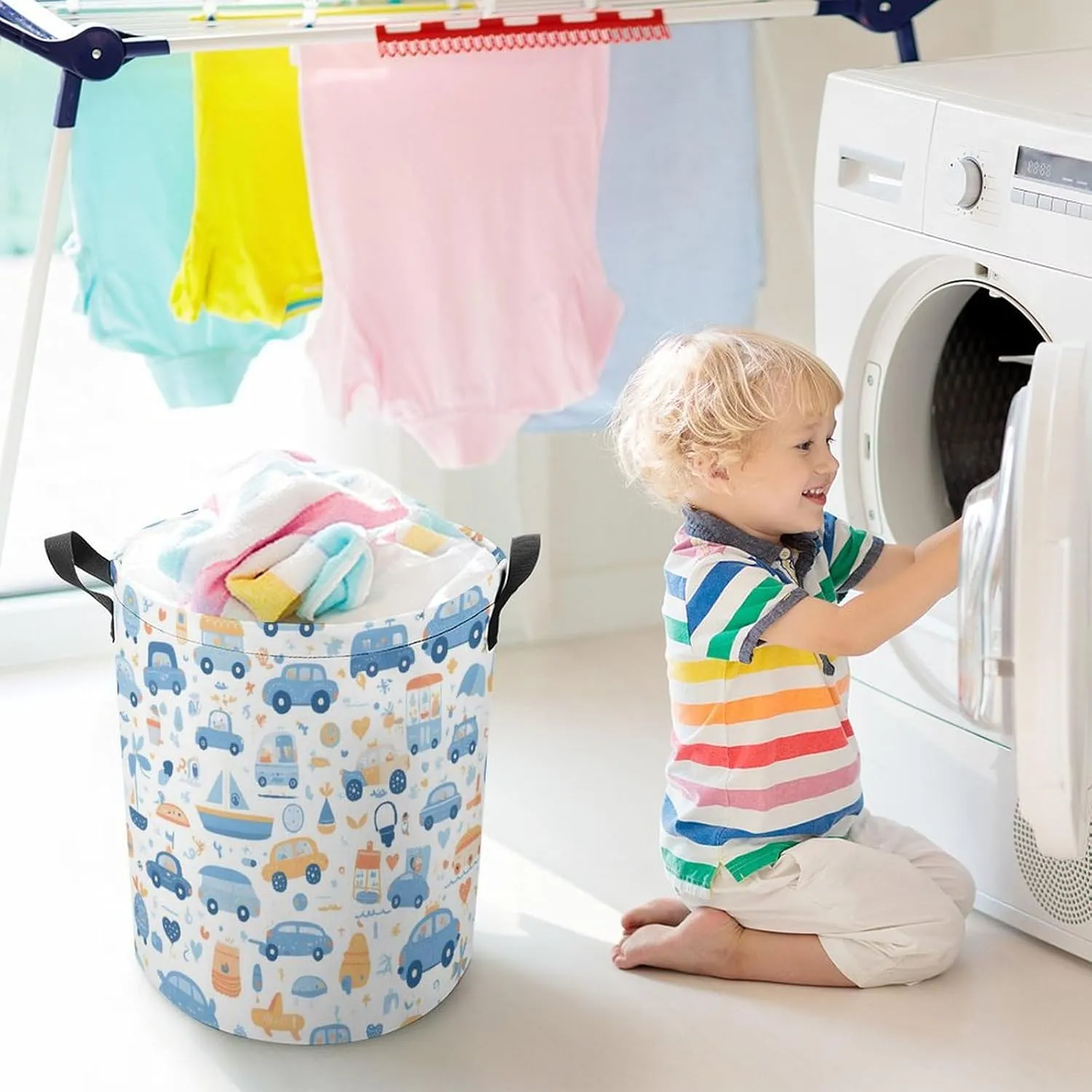 Laundry Hampers, Large Drawstring Laundry Bag, Removable Laundry Bags, Collapsible Storage Bin with Handles for Home Organization, Kids Room, Nursery Organism