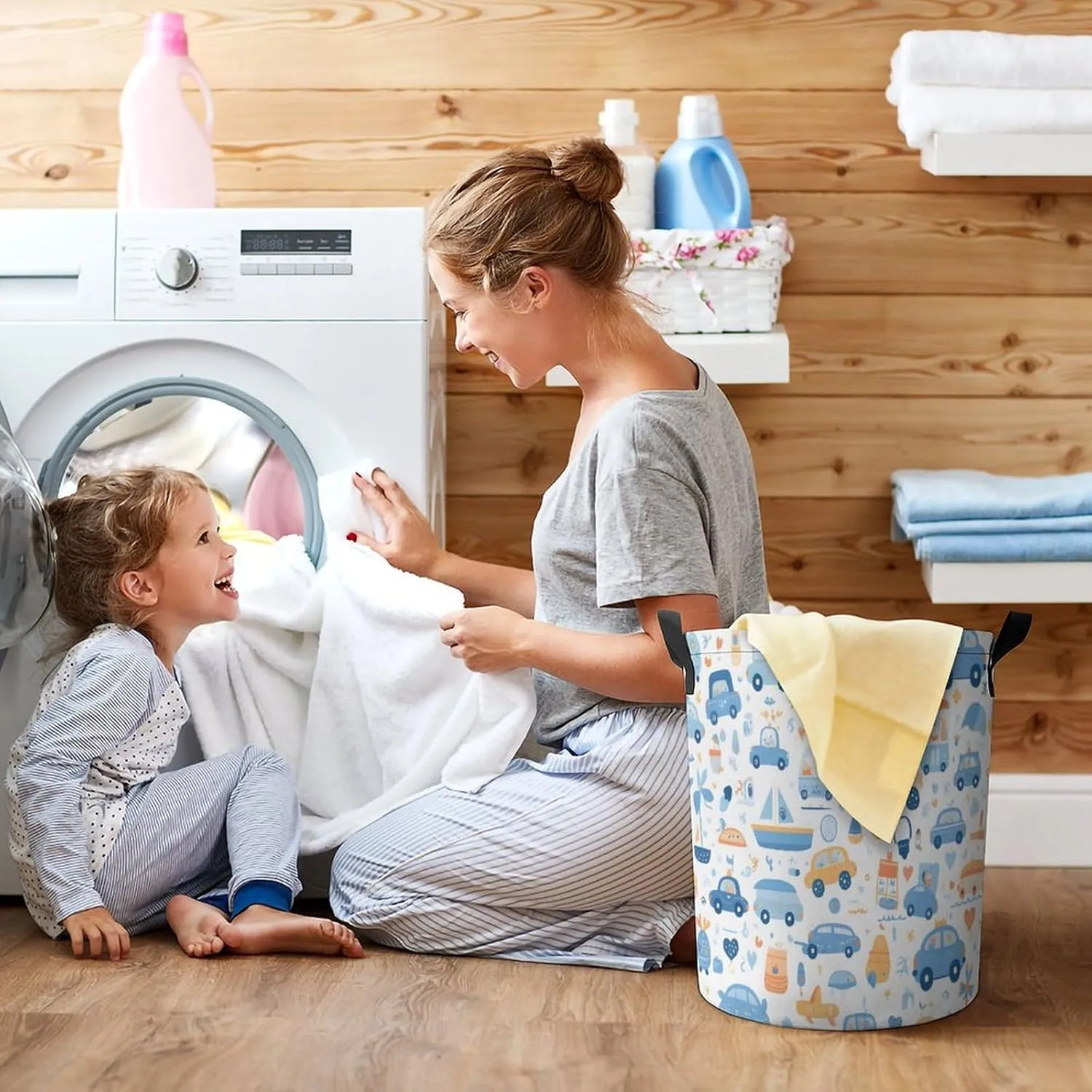 Laundry Hampers, Large Drawstring Laundry Bag, Removable Laundry Bags, Collapsible Storage Bin with Handles for Home Organization, Kids Room, Nursery Organism
