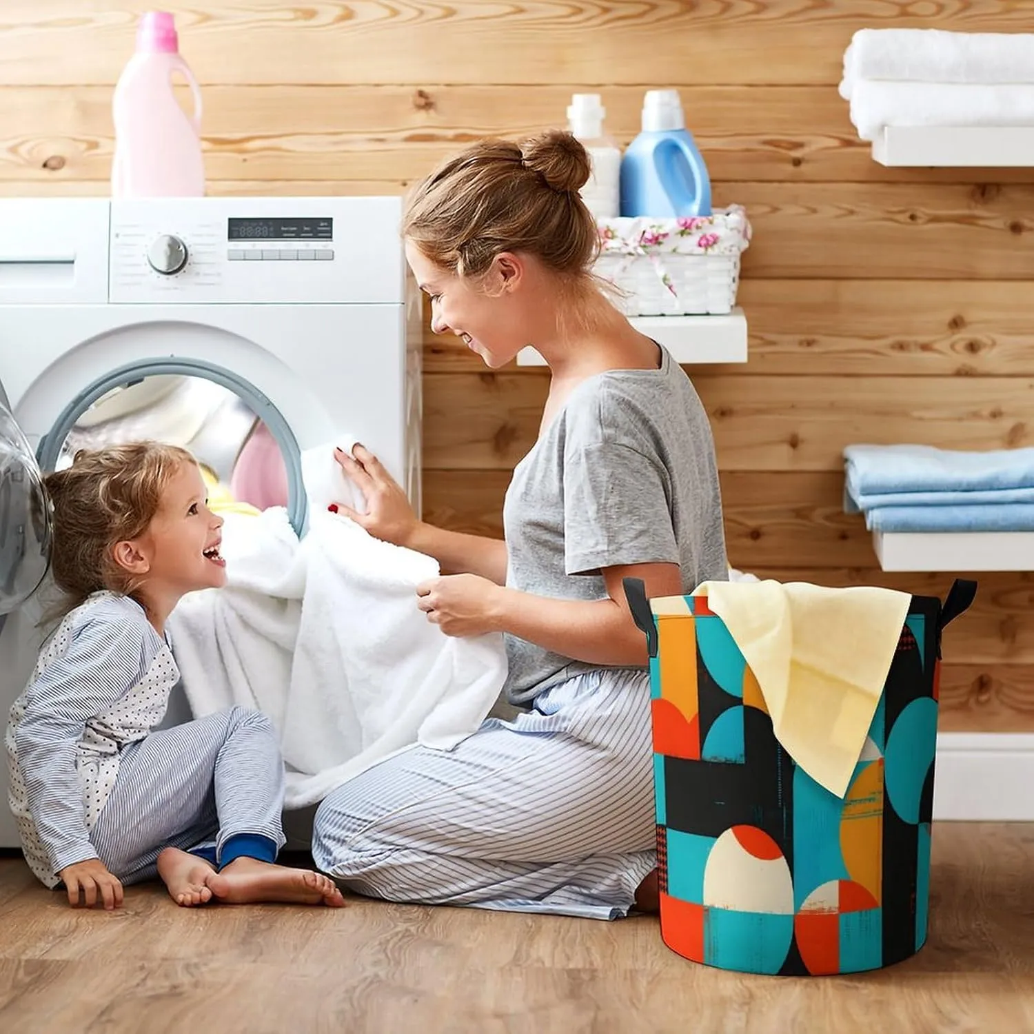 Laundry Hampers, Large Drawstring Laundry Bag, Removable Laundry Bags, Collapsible Storage Bin with Handles for Home Organization, Kids Room, Nursery Pattern