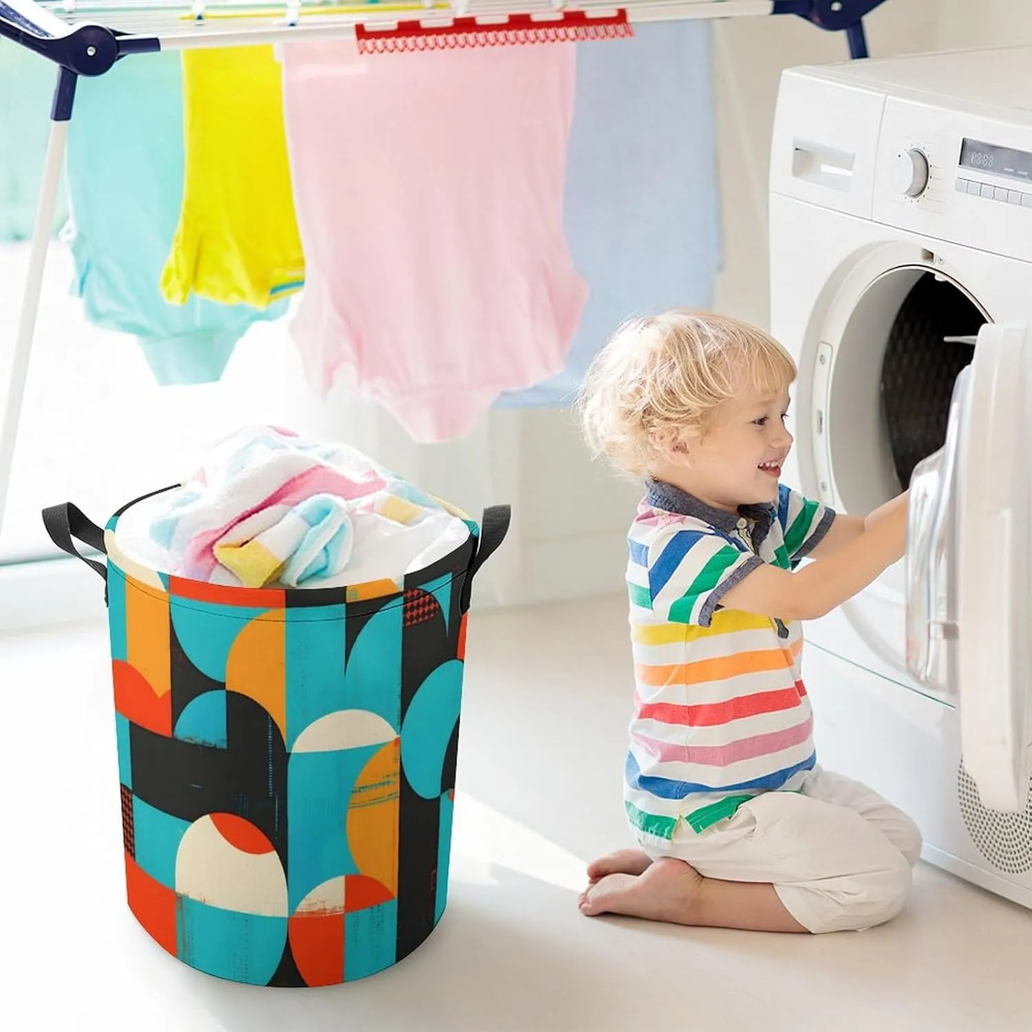 Laundry Hampers, Large Drawstring Laundry Bag, Removable Laundry Bags, Collapsible Storage Bin with Handles for Home Organization, Kids Room, Nursery Pattern