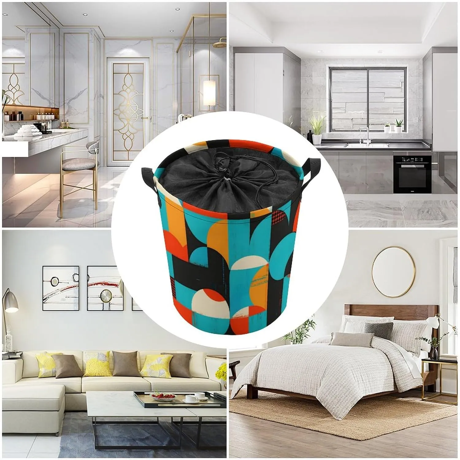 Laundry Hampers, Large Drawstring Laundry Bag, Removable Laundry Bags, Collapsible Storage Bin with Handles for Home Organization, Kids Room, Nursery Pattern