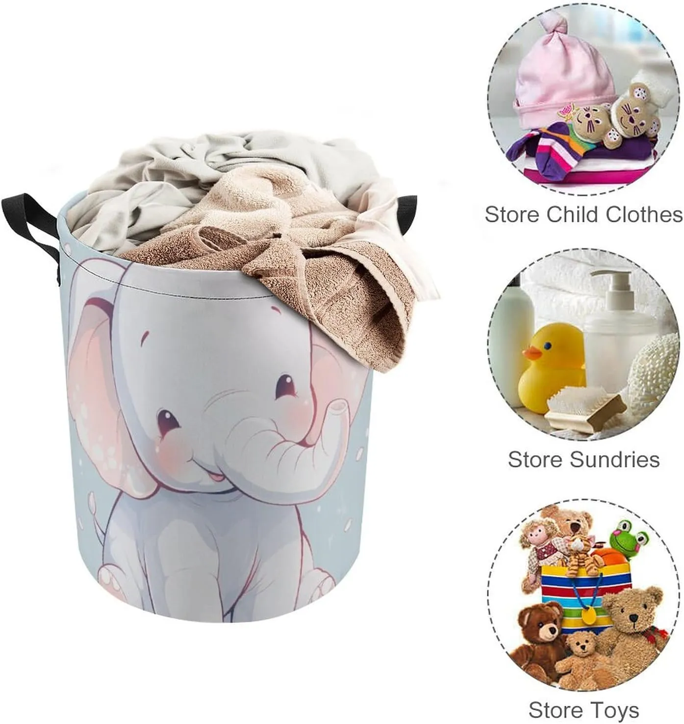 Laundry Hampers, Large Drawstring Laundry Bag, Removable Laundry Bags, Collapsible Storage Bin with Handles for Home Organization, Kids Room, Nursery Pink