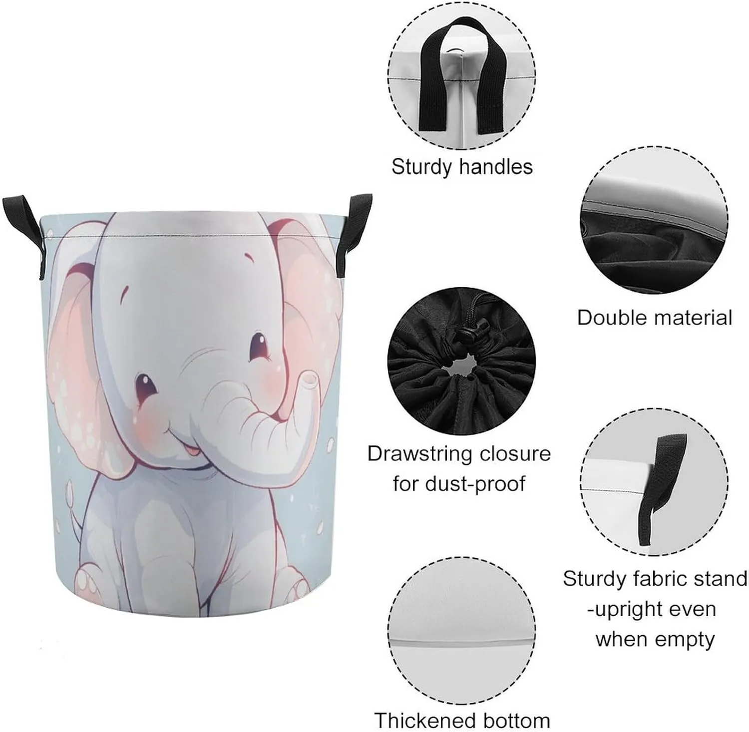 Laundry Hampers, Large Drawstring Laundry Bag, Removable Laundry Bags, Collapsible Storage Bin with Handles for Home Organization, Kids Room, Nursery Pink