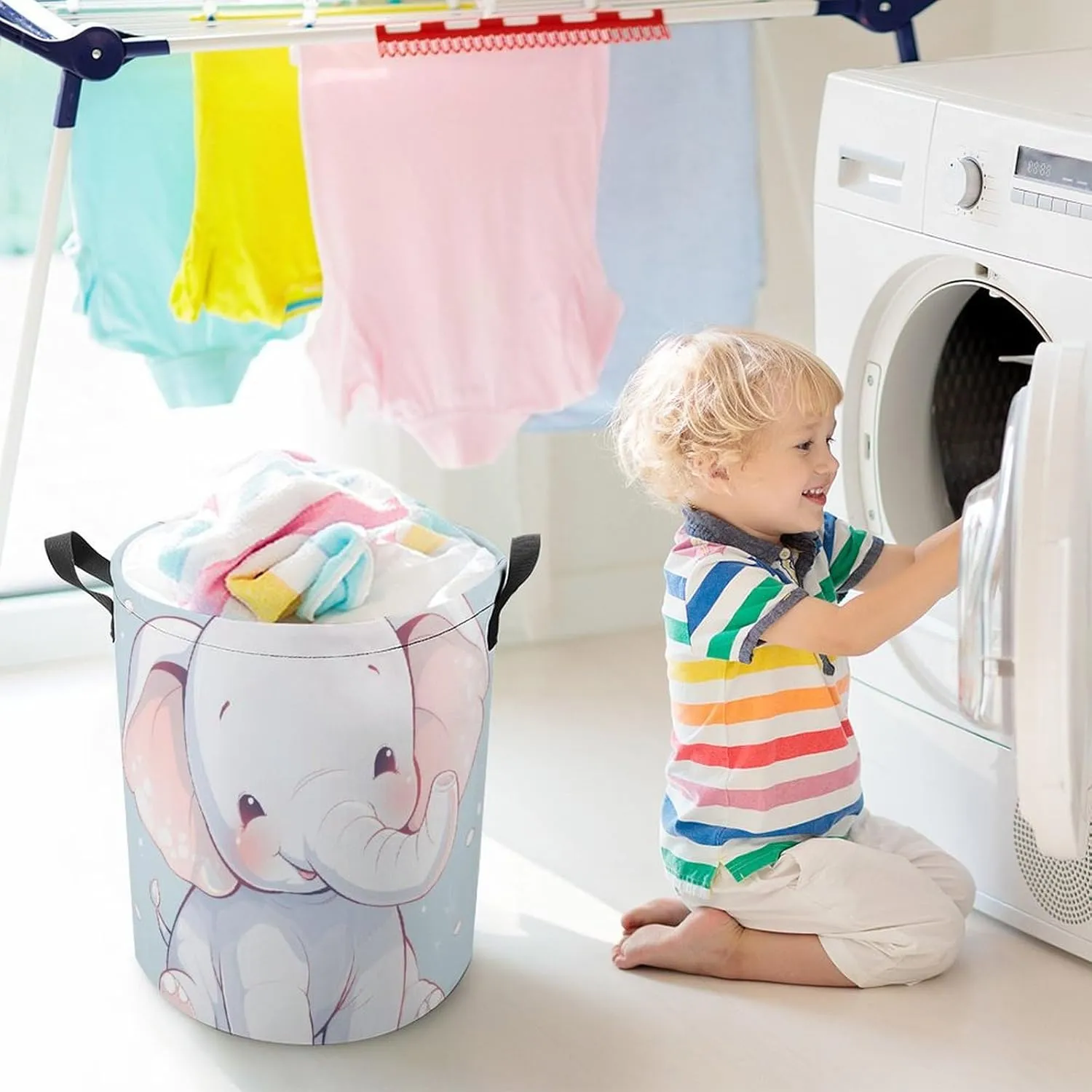 Laundry Hampers, Large Drawstring Laundry Bag, Removable Laundry Bags, Collapsible Storage Bin with Handles for Home Organization, Kids Room, Nursery Pink