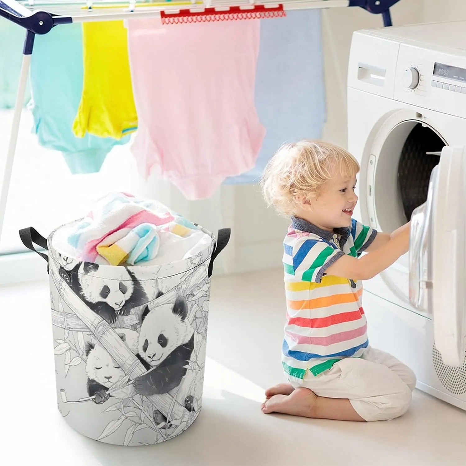 Laundry Hampers, Large Drawstring Laundry Bag, Removable Laundry Bags, Collapsible Storage Bin with Handles for Home Organization, Kids Room, Nursery Vertebrate