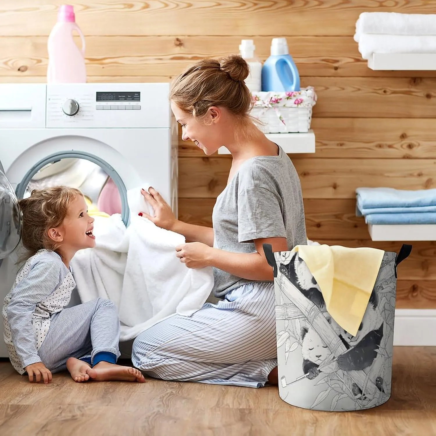 Laundry Hampers, Large Drawstring Laundry Bag, Removable Laundry Bags, Collapsible Storage Bin with Handles for Home Organization, Kids Room, Nursery Vertebrate