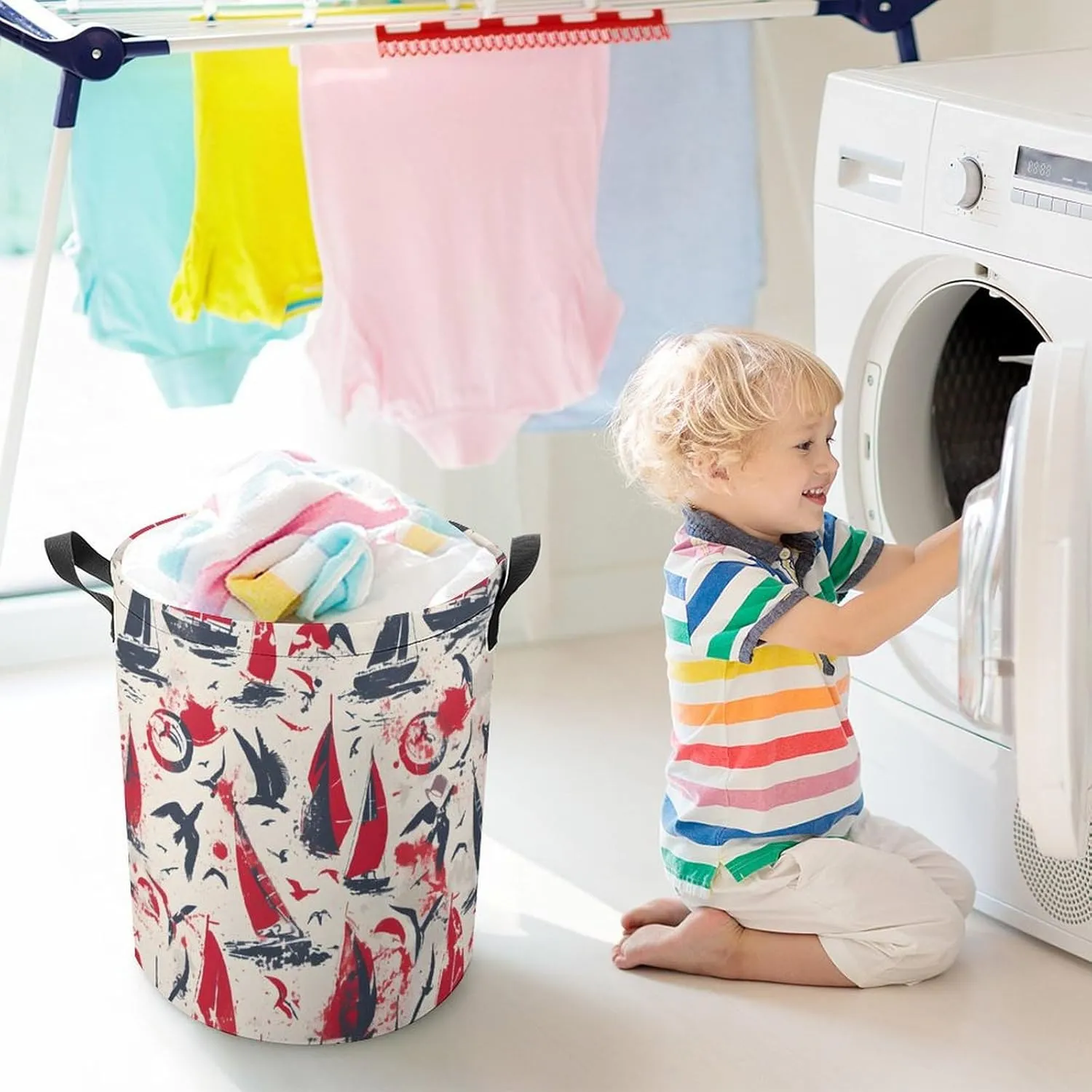 Laundry Hampers, Large Drawstring Laundry Bag, Removable Laundry Bags, Collapsible Storage Bin with Handles for Home Organization, Kids Room, Nursery Vertebrate
