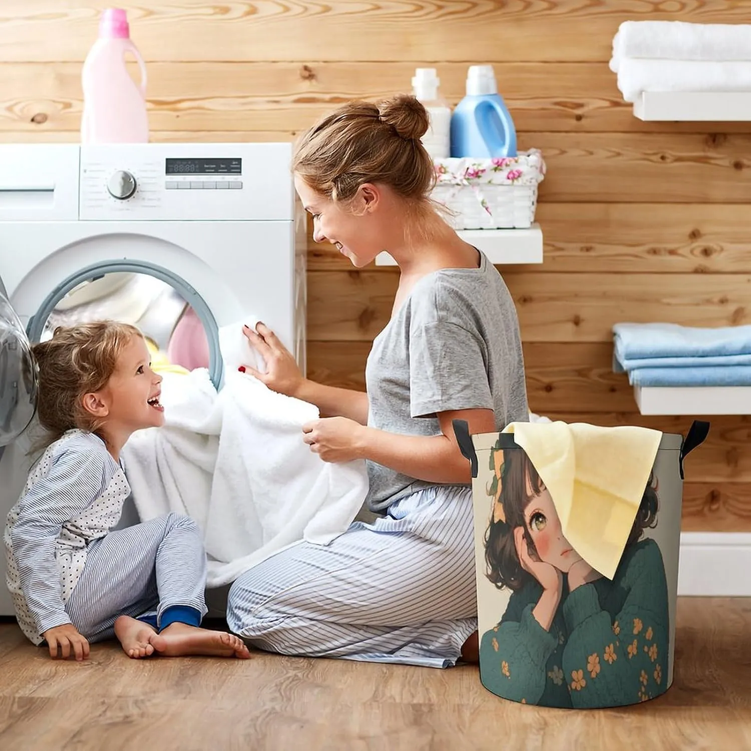 Laundry Hampers, Large Drawstring Laundry Bag, Removable Laundry Bags, Collapsible Storage Bin with Handles for Home Organization, Kids Room, Nursery Vertebrate
