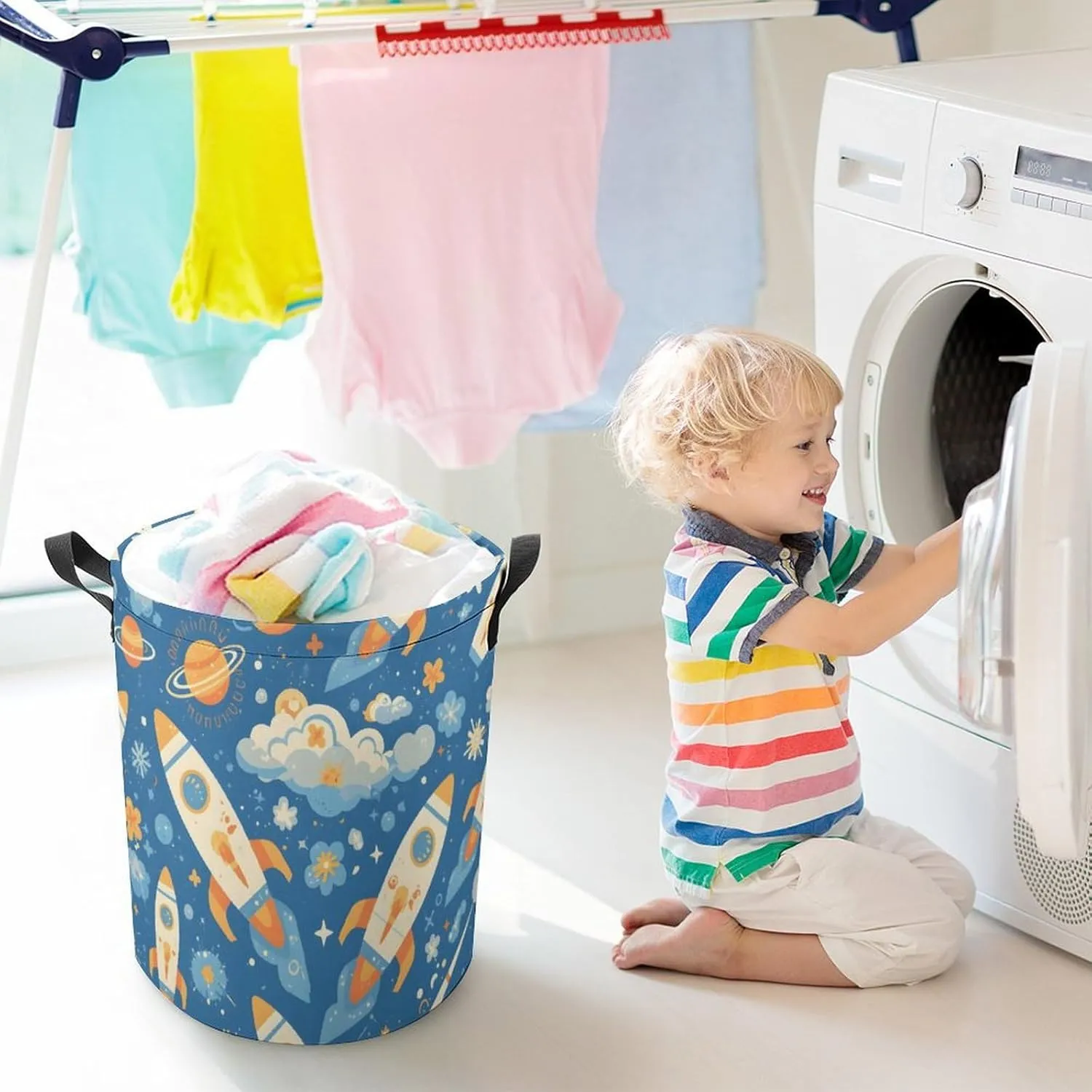 Laundry Hampers, Large Drawstring Laundry Bag, Removable Laundry Bags, Collapsible Storage Bin with Handles for Home Organization, Kids Room, Nursery Vertebrate