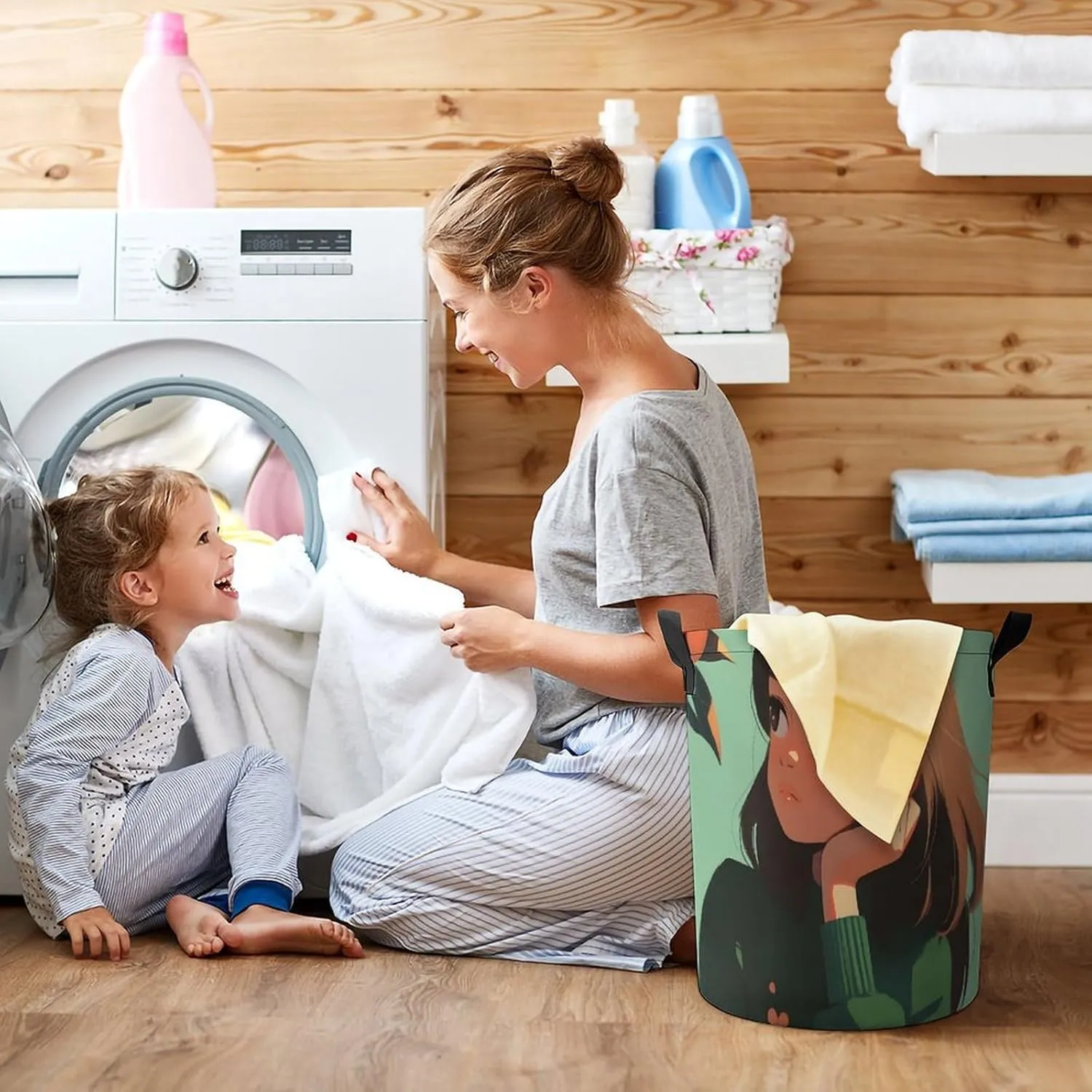 Laundry Hampers, Large Drawstring Laundry Bag, Removable Laundry Bags, Collapsible Storage Bin with Handles for Home Organization, Kids Room, Nursery Vertebrate