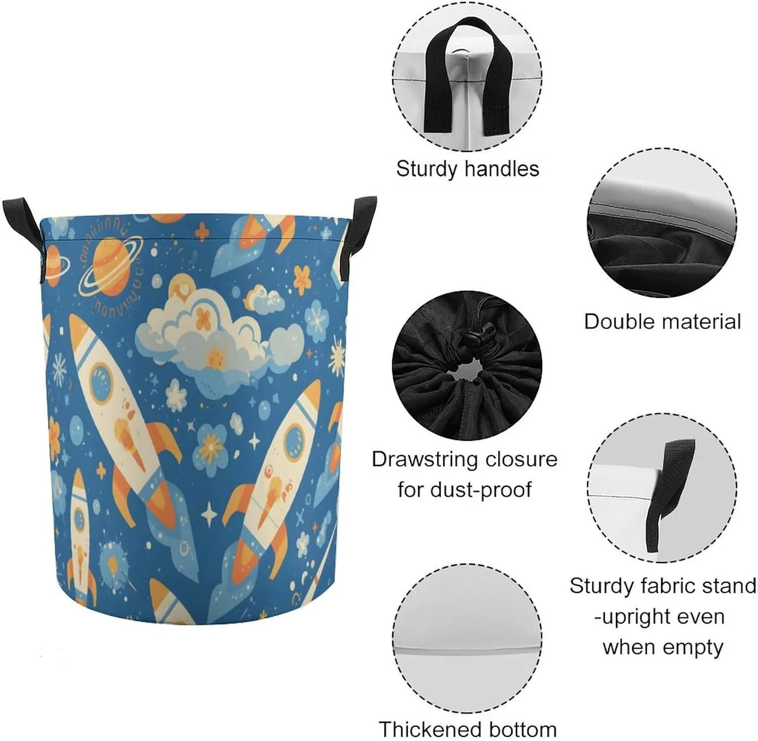 Laundry Hampers, Large Drawstring Laundry Bag, Removable Laundry Bags, Collapsible Storage Bin with Handles for Home Organization, Kids Room, Nursery Vertebrate