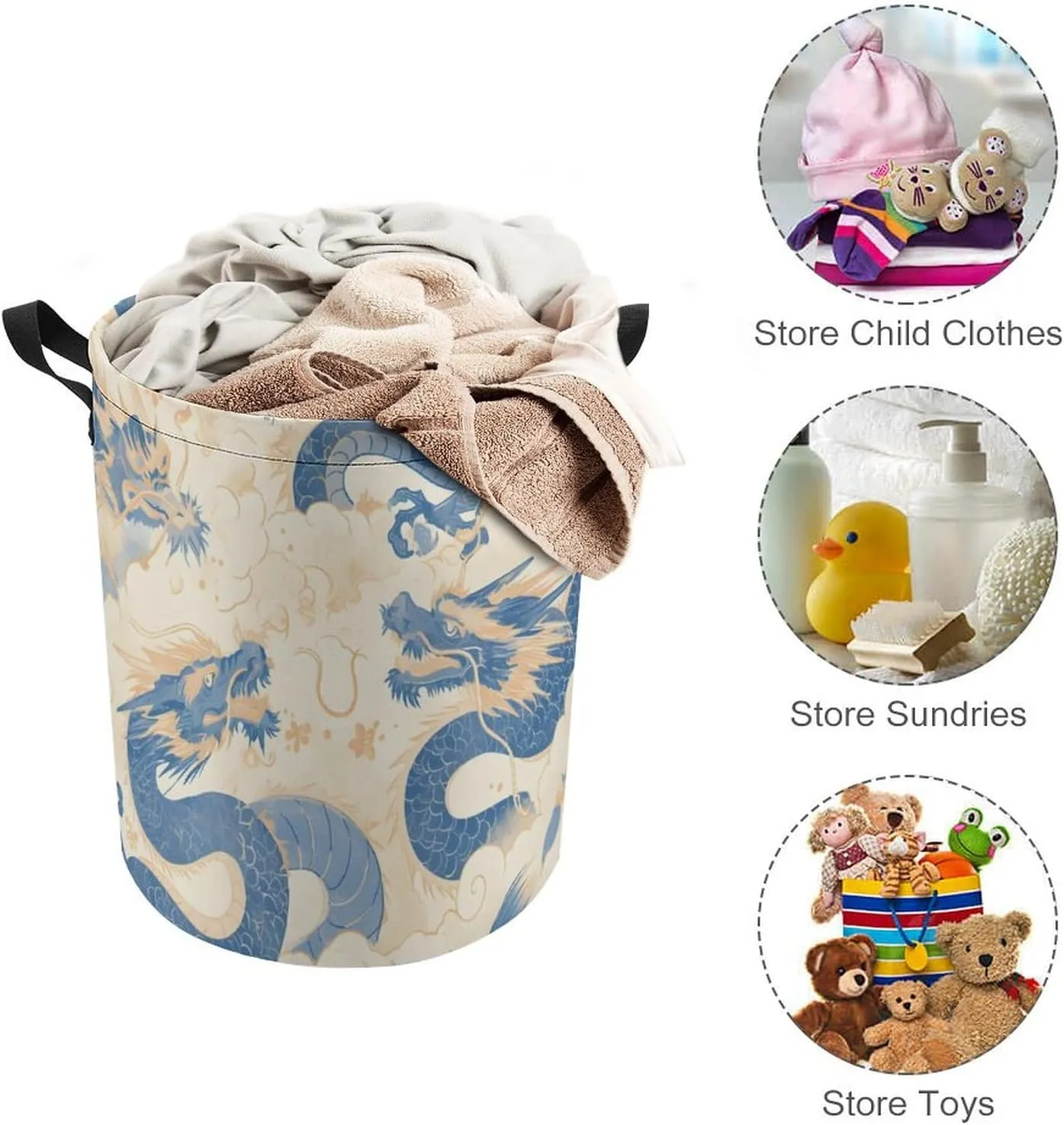 Laundry Hampers, Large Drawstring Laundry Bag, Removable Laundry Bags, Collapsible Storage Bin with Handles for Home Organization, Kids Room, Nursery Vertebrate