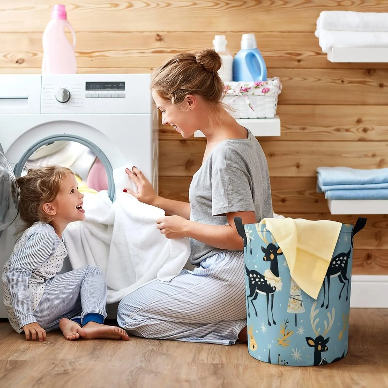 Laundry Hampers, Large Drawstring Laundry Bag, Removable Laundry Bags, Collapsible Storage Bin with Handles for Home Organization, Kids Room, Nursery Vertebrate