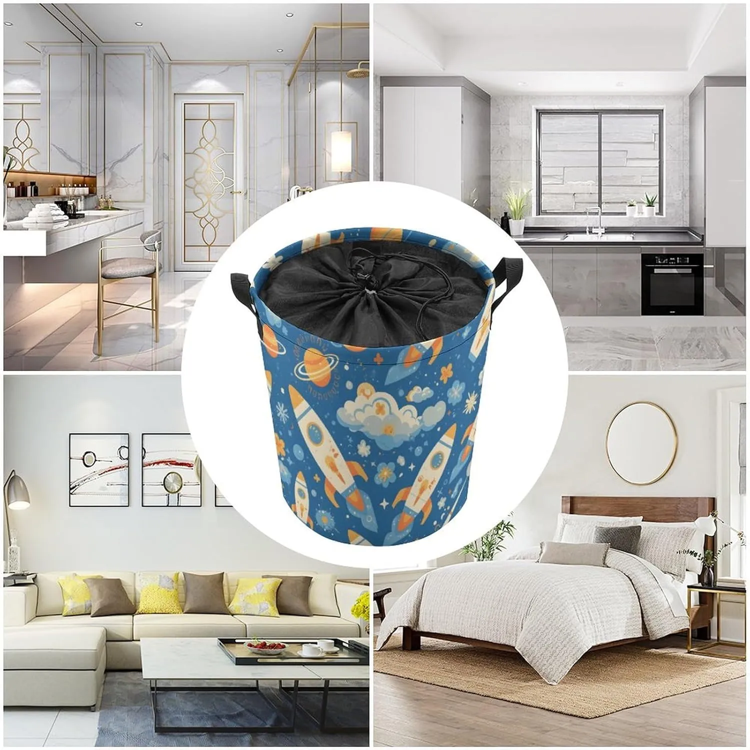 Laundry Hampers, Large Drawstring Laundry Bag, Removable Laundry Bags, Collapsible Storage Bin with Handles for Home Organization, Kids Room, Nursery Vertebrate