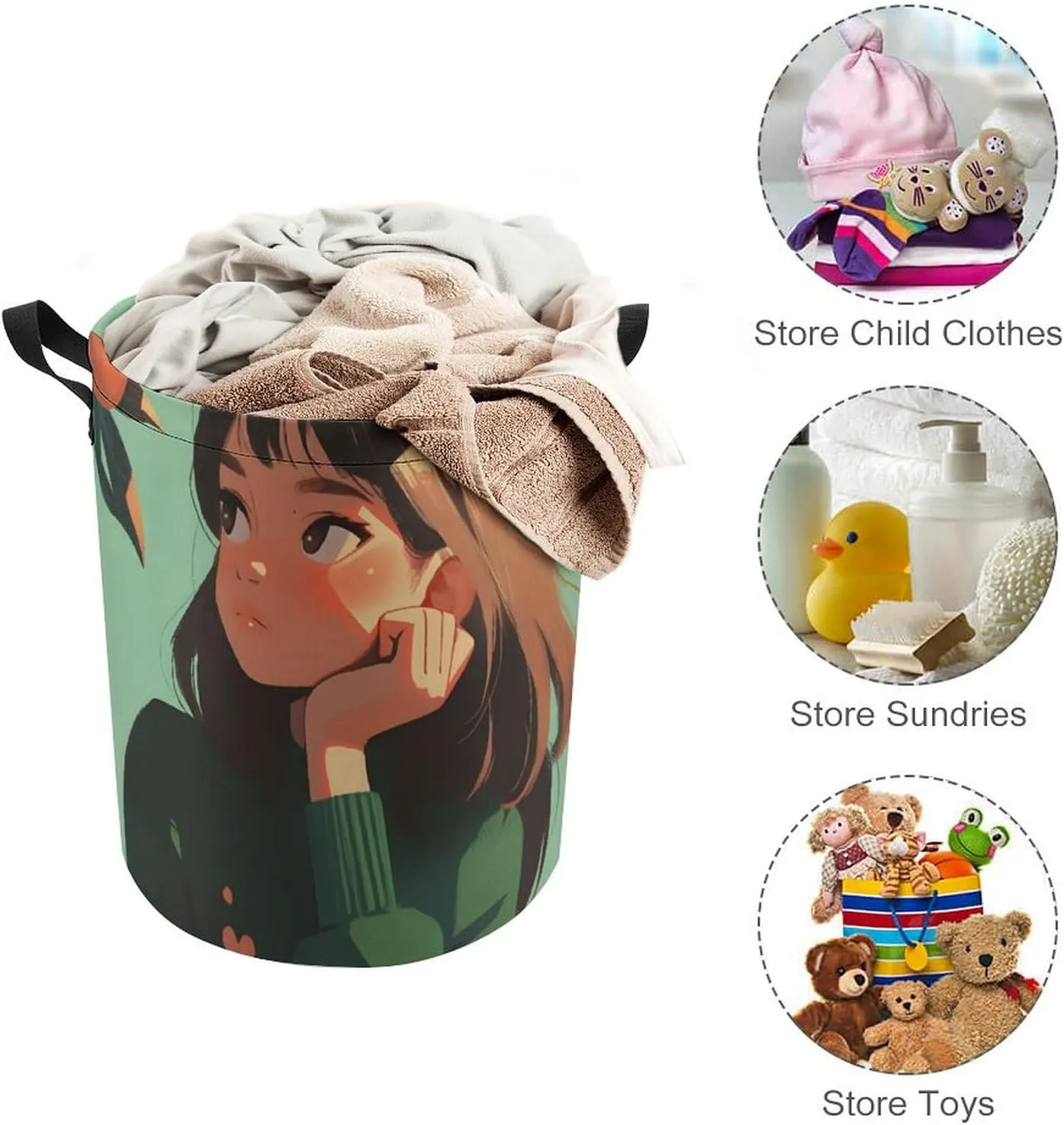 Laundry Hampers, Large Drawstring Laundry Bag, Removable Laundry Bags, Collapsible Storage Bin with Handles for Home Organization, Kids Room, Nursery Vertebrate