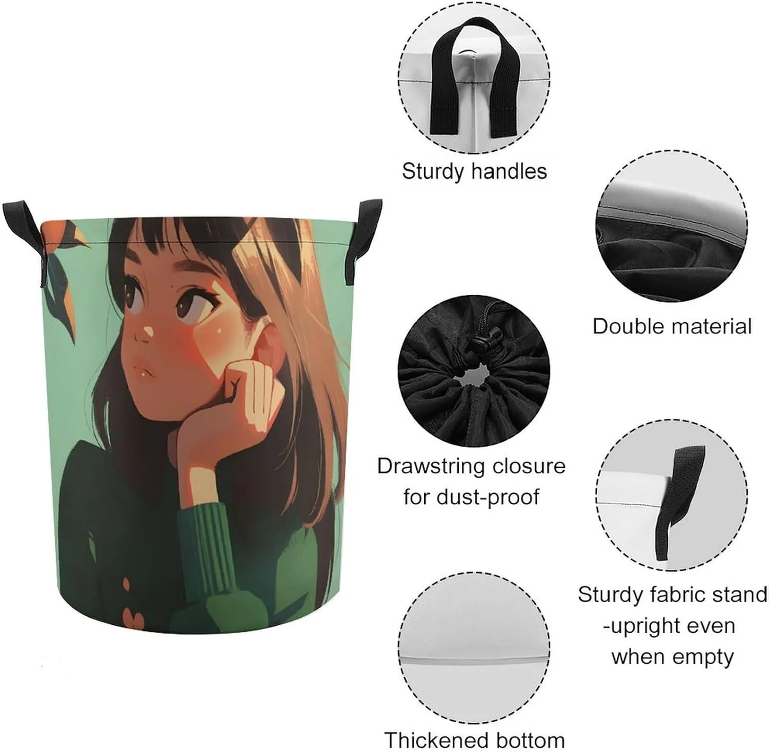 Laundry Hampers, Large Drawstring Laundry Bag, Removable Laundry Bags, Collapsible Storage Bin with Handles for Home Organization, Kids Room, Nursery Vertebrate