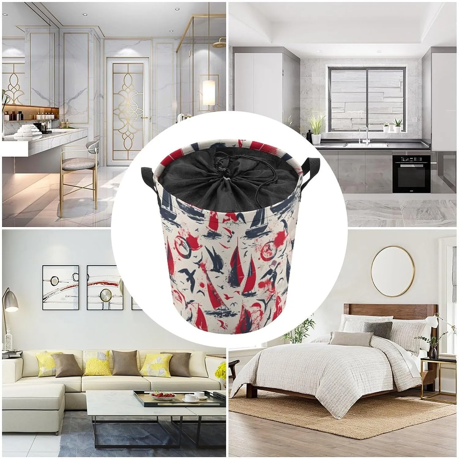 Laundry Hampers, Large Drawstring Laundry Bag, Removable Laundry Bags, Collapsible Storage Bin with Handles for Home Organization, Kids Room, Nursery Vertebrate