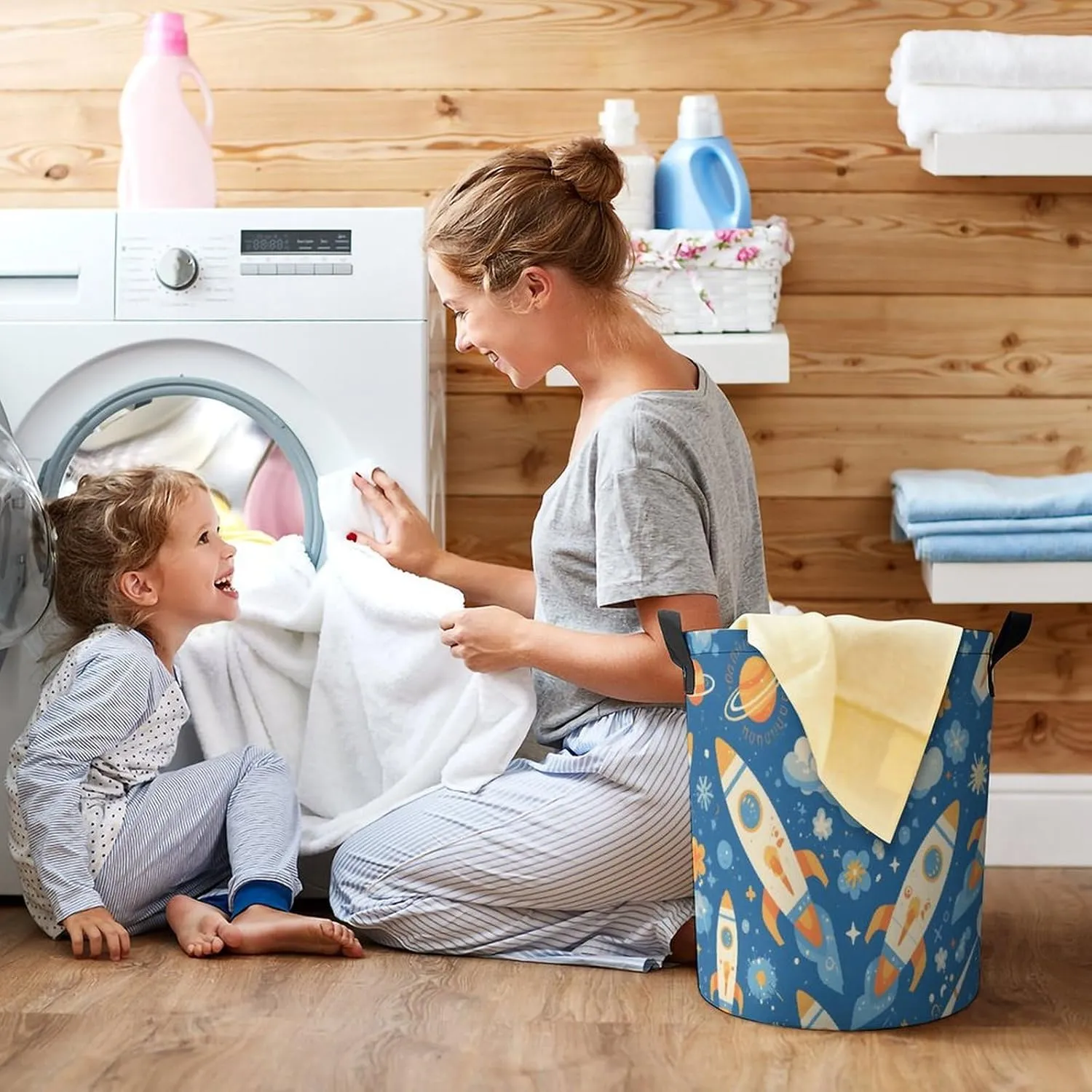Laundry Hampers, Large Drawstring Laundry Bag, Removable Laundry Bags, Collapsible Storage Bin with Handles for Home Organization, Kids Room, Nursery Vertebrate