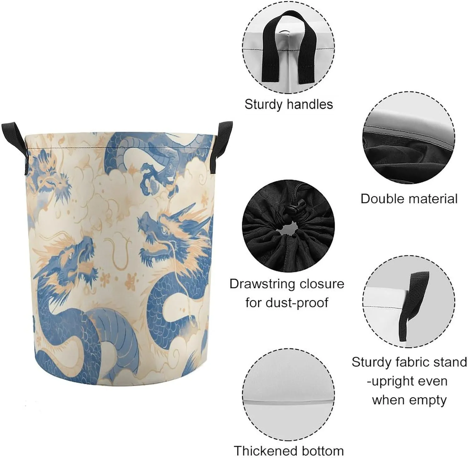 Laundry Hampers, Large Drawstring Laundry Bag, Removable Laundry Bags, Collapsible Storage Bin with Handles for Home Organization, Kids Room, Nursery Vertebrate