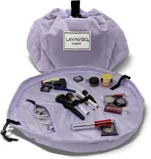 Lay-n-Go Cosmo Drawstring Cosmetic & Makeup Bag Organizer - Portable Drawstring Bag w/Zipper Pocket, Makeup Loops & More - Durable, Machine Washable Toiletry Bag for Travel (20", Quilted)