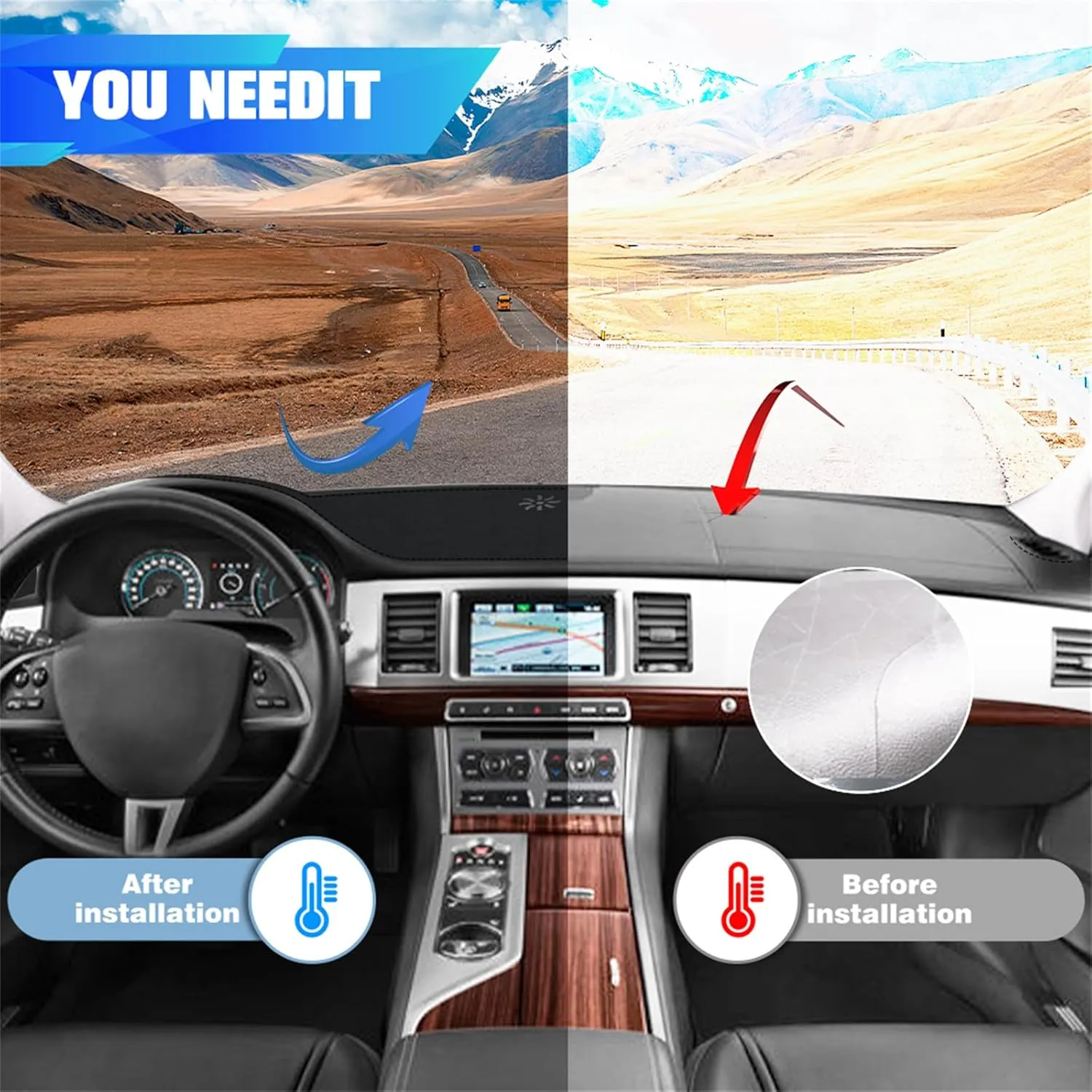 Leather Dash Cover Accessories for Jaguar XF 2008 2009 2010 2011 2012 2013 2014 2015, Dash Mat Dashboard Cover and Interior Dash Covers