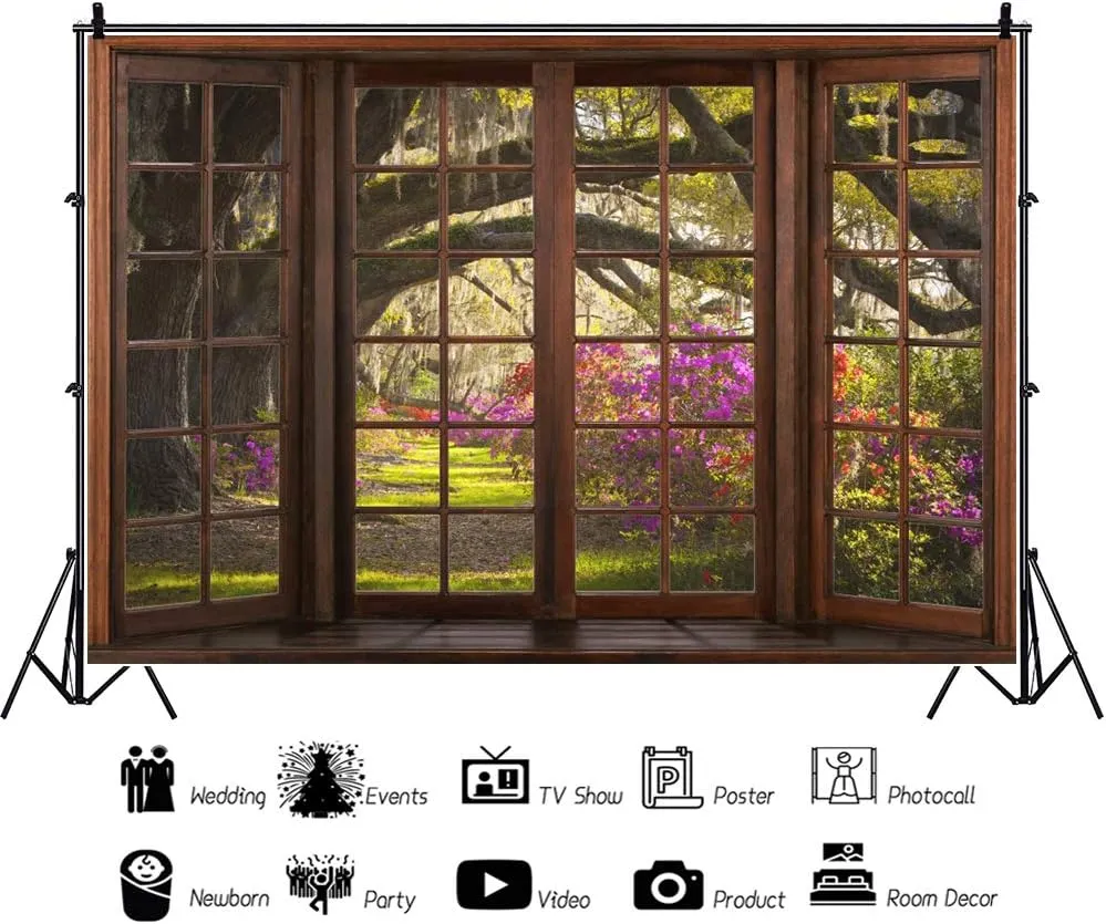 Leyiyi 10x8ft Magic Jungle Forest Backdrop Wood Windows Outdoor View Fantasy Forest Background for Photography Roadside Floral Flowers Old Trunk Jungle Adventure Theme Kids Birthday Party Decor