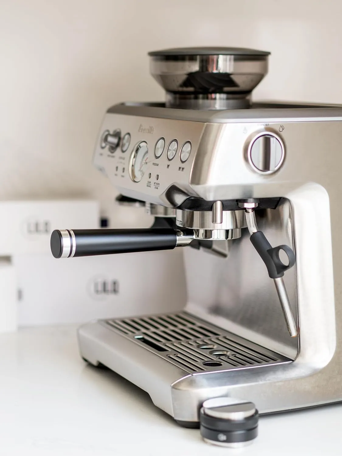 LILQ 54mm Bottomless Naked 3 Ears Portafilter | Compatible with Breville Machines | Stable Handle (Aluminum Flat, 54mm Breville)
