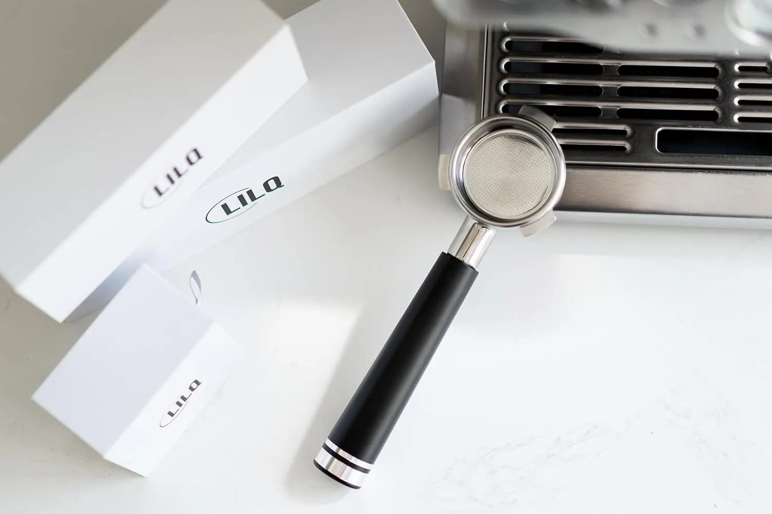 LILQ 54mm Bottomless Naked 3 Ears Portafilter | Compatible with Breville Machines | Stable Handle (Aluminum Flat, 54mm Breville)