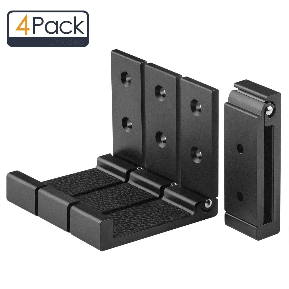 Linkidea Headphone Holder Wall Mounted, 3M Self Adhesive Folding Aluminum Alloy Waterproof Wall Mount Foldable Retractable Hanger Holder for Coat, Headphones, Robe, Towel, Hat, Keys, Bags (4pc)